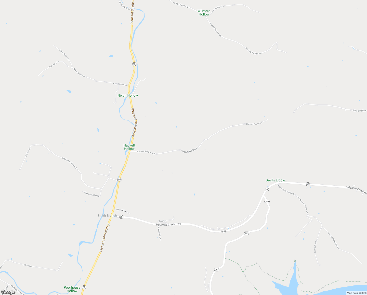 map of restaurants, bars, coffee shops, grocery stores, and more near 55 Hackett Hollow Road in Pleasant Shade