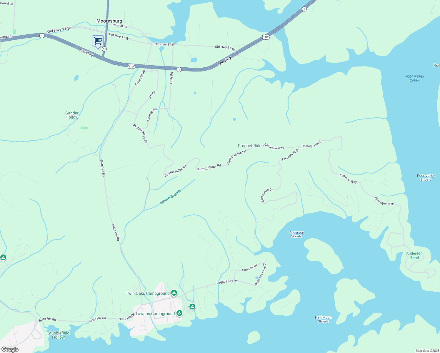 map of restaurants, bars, coffee shops, grocery stores, and more near 496 Proffitt Ridge Rd in Hawkins