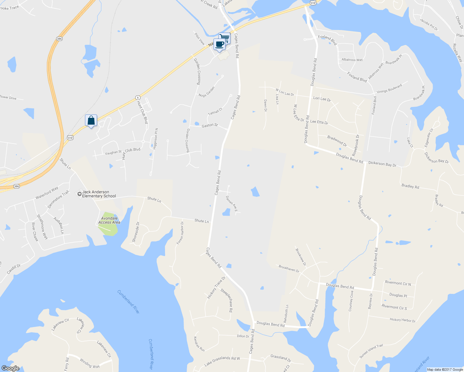 map of restaurants, bars, coffee shops, grocery stores, and more near 102 Dames Avenue North in Gallatin