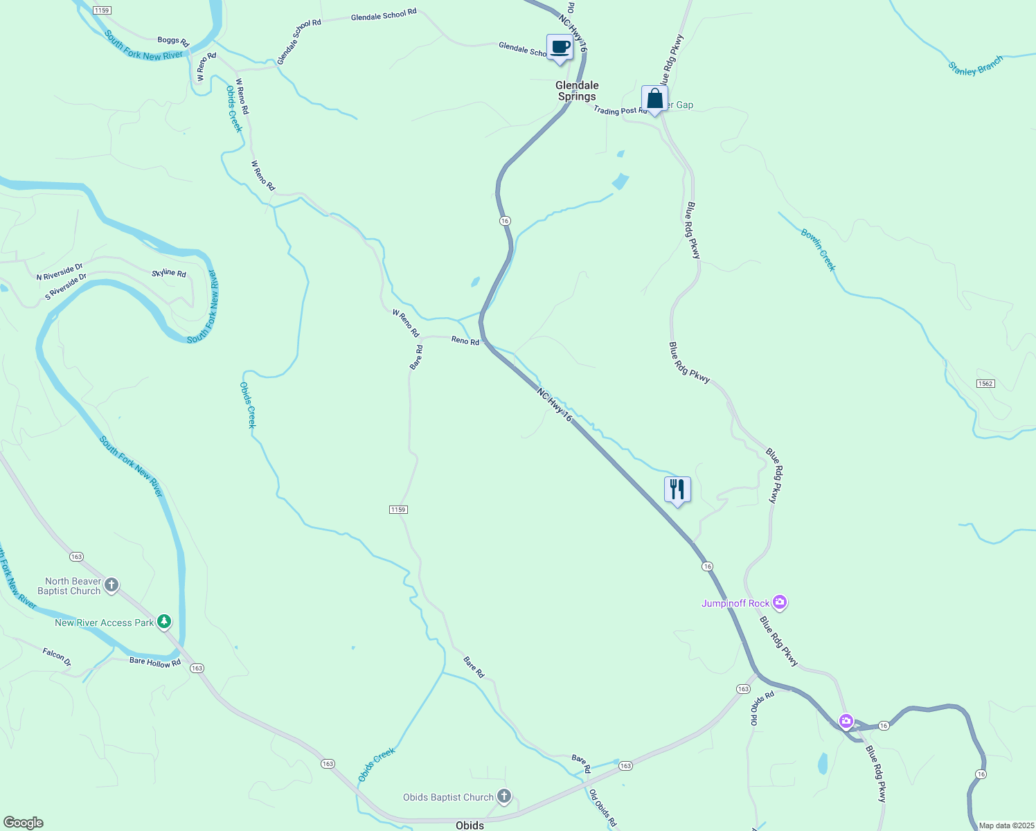 map of restaurants, bars, coffee shops, grocery stores, and more near 140 Laurelwood Drive in West Jefferson