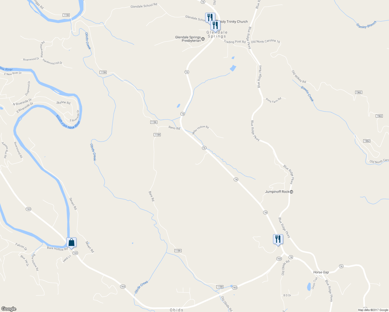 map of restaurants, bars, coffee shops, grocery stores, and more near 140 Laurelwood Drive in West Jefferson