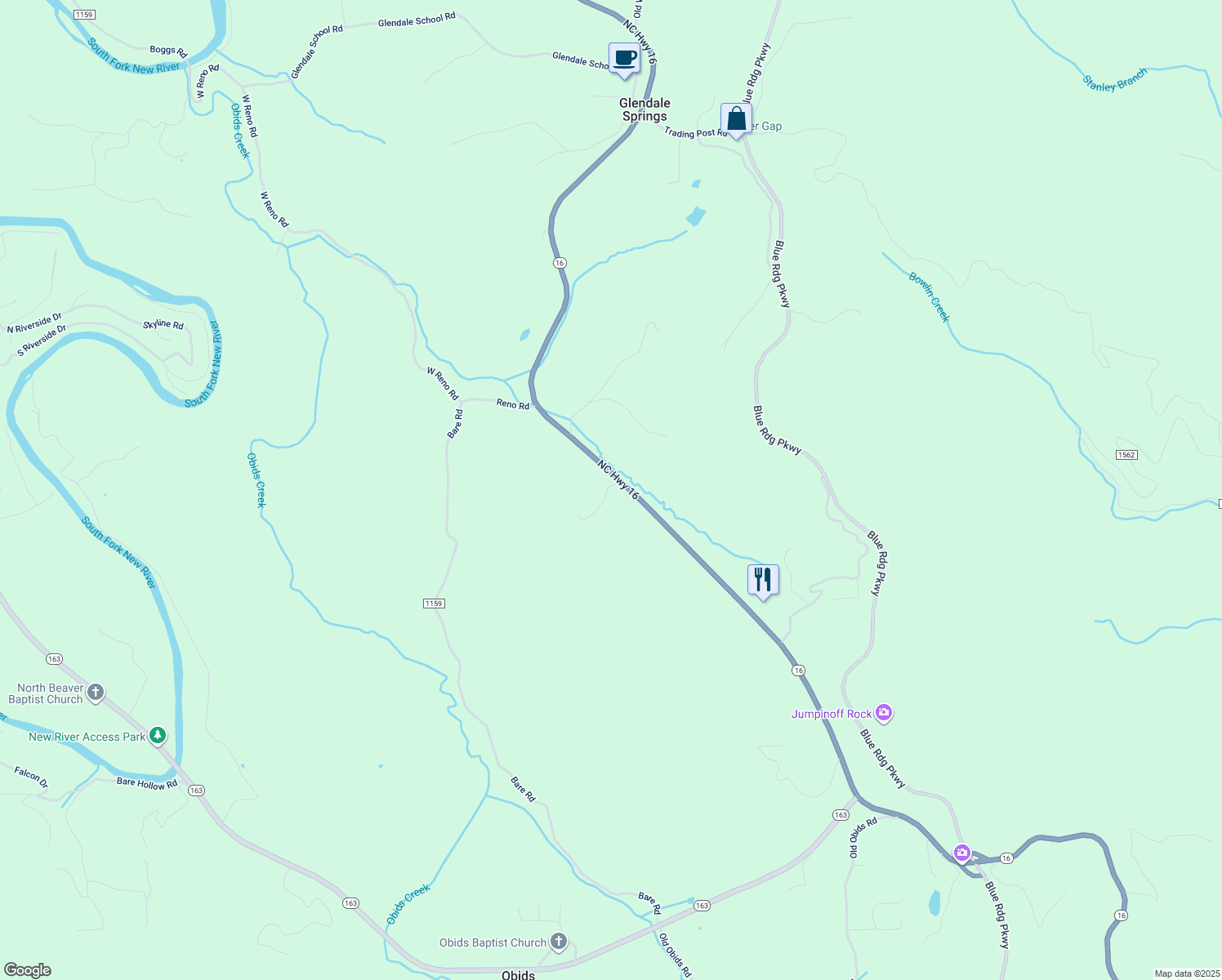 map of restaurants, bars, coffee shops, grocery stores, and more near 117 Laurelwood Drive in West Jefferson
