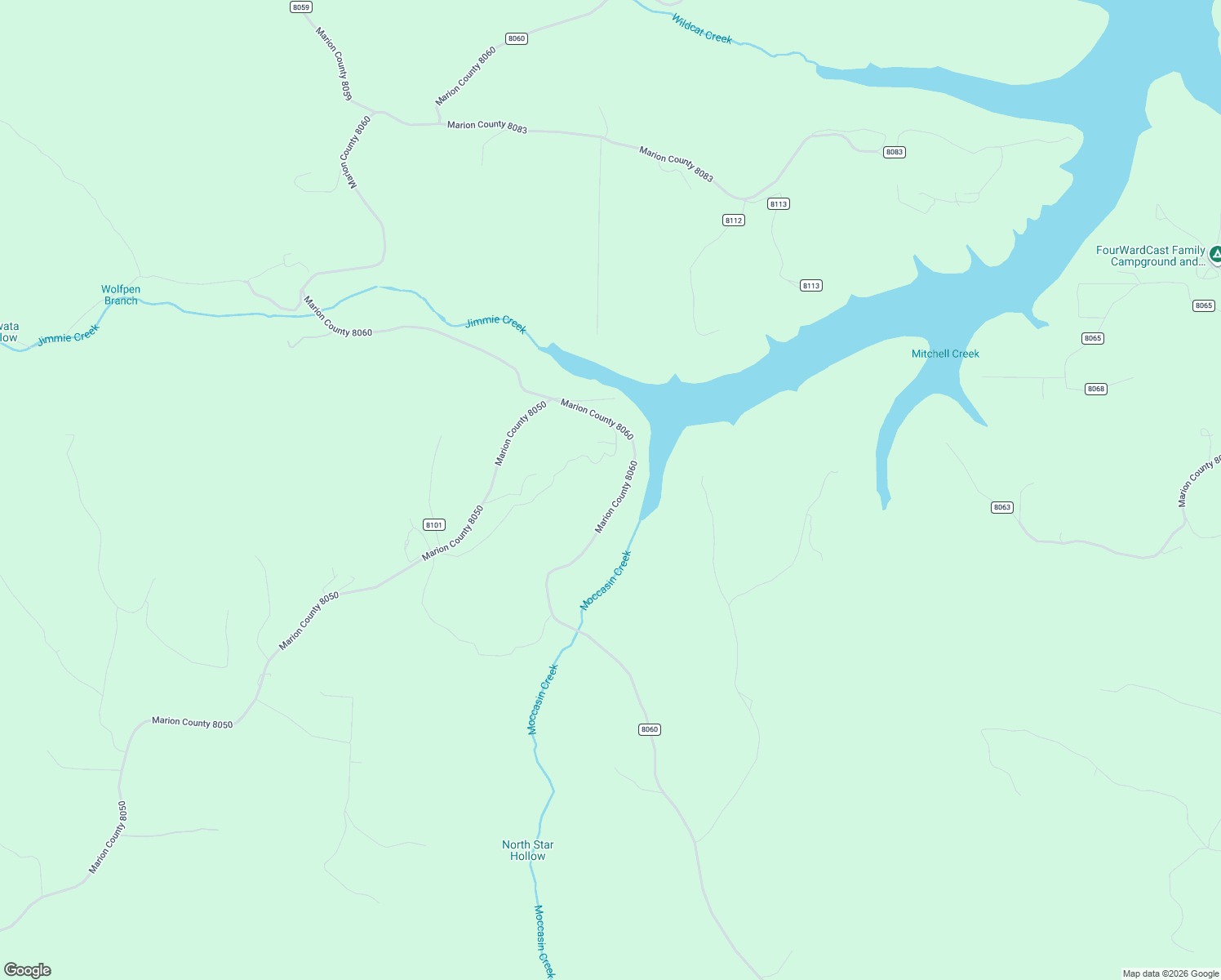 map of restaurants, bars, coffee shops, grocery stores, and more near 5210 Marion County 8060 in Flippin