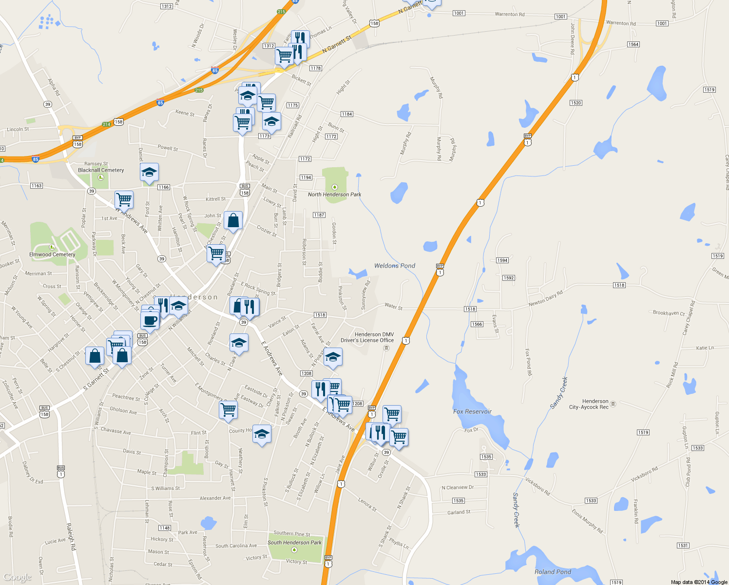 map of restaurants, bars, coffee shops, grocery stores, and more near 456 Sunnyview Rd in Henderson