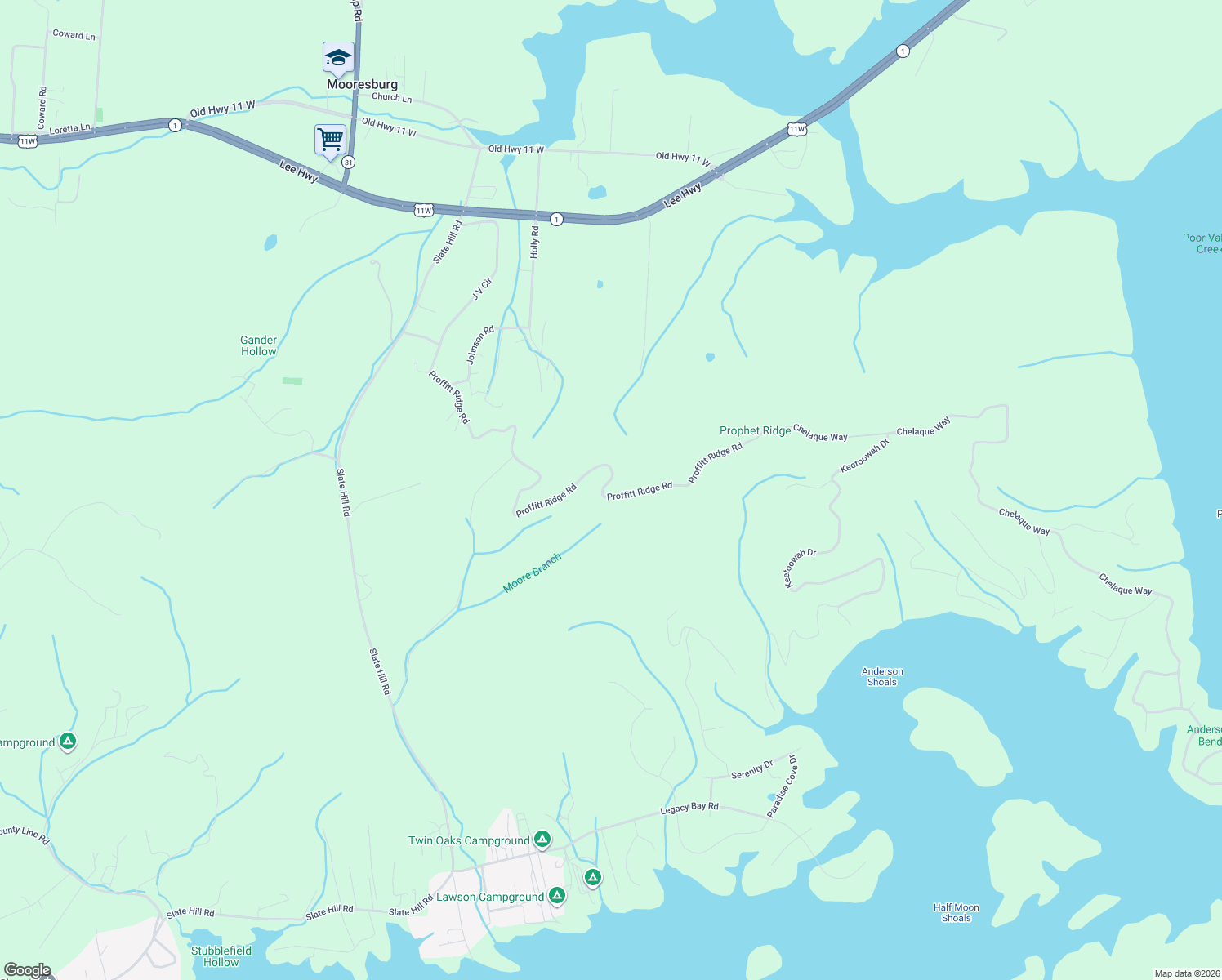 map of restaurants, bars, coffee shops, grocery stores, and more near 443 Proffitt Ridge Road in Mooresburg
