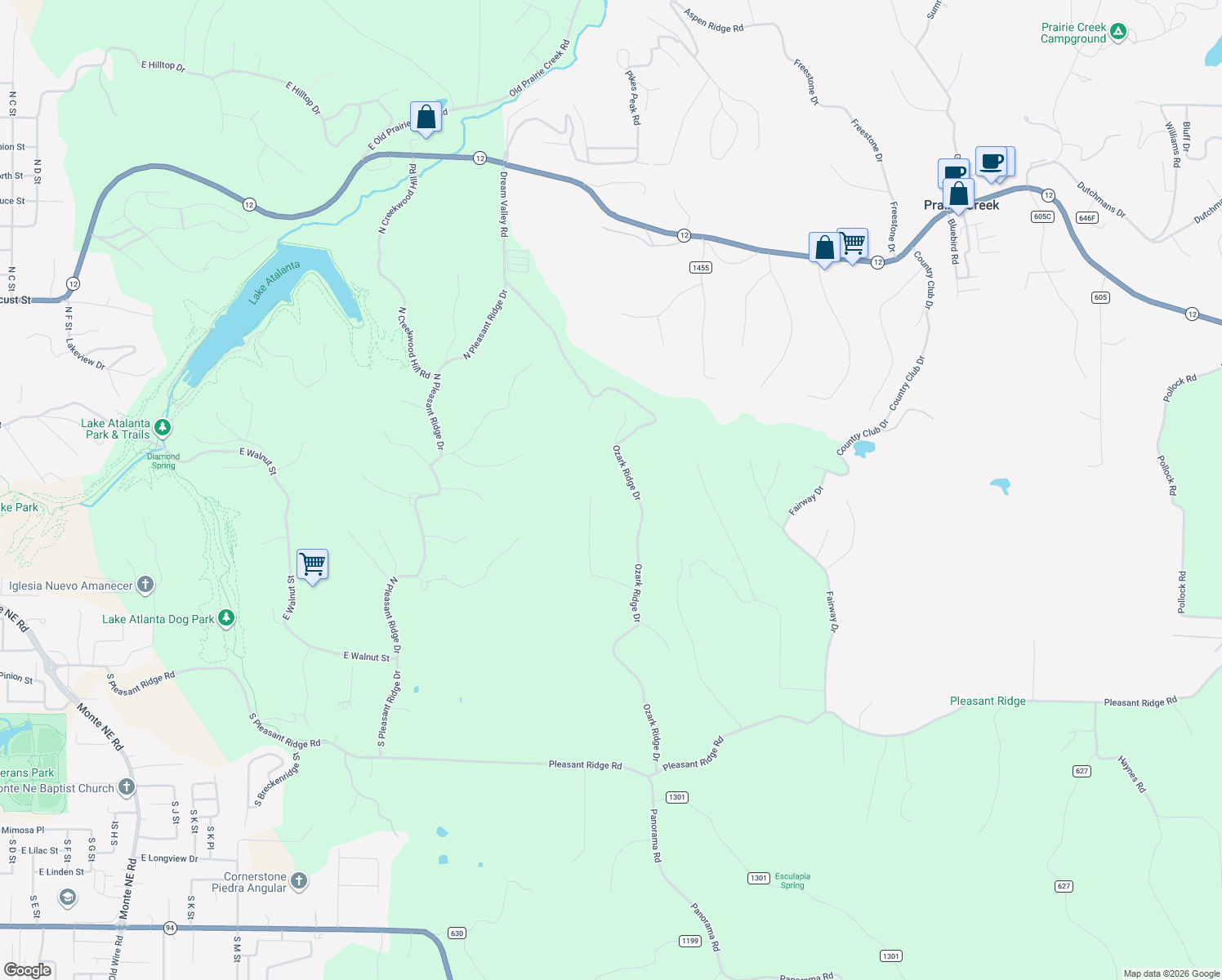 map of restaurants, bars, coffee shops, grocery stores, and more near 8181 Ozark Ridge Drive in Rogers