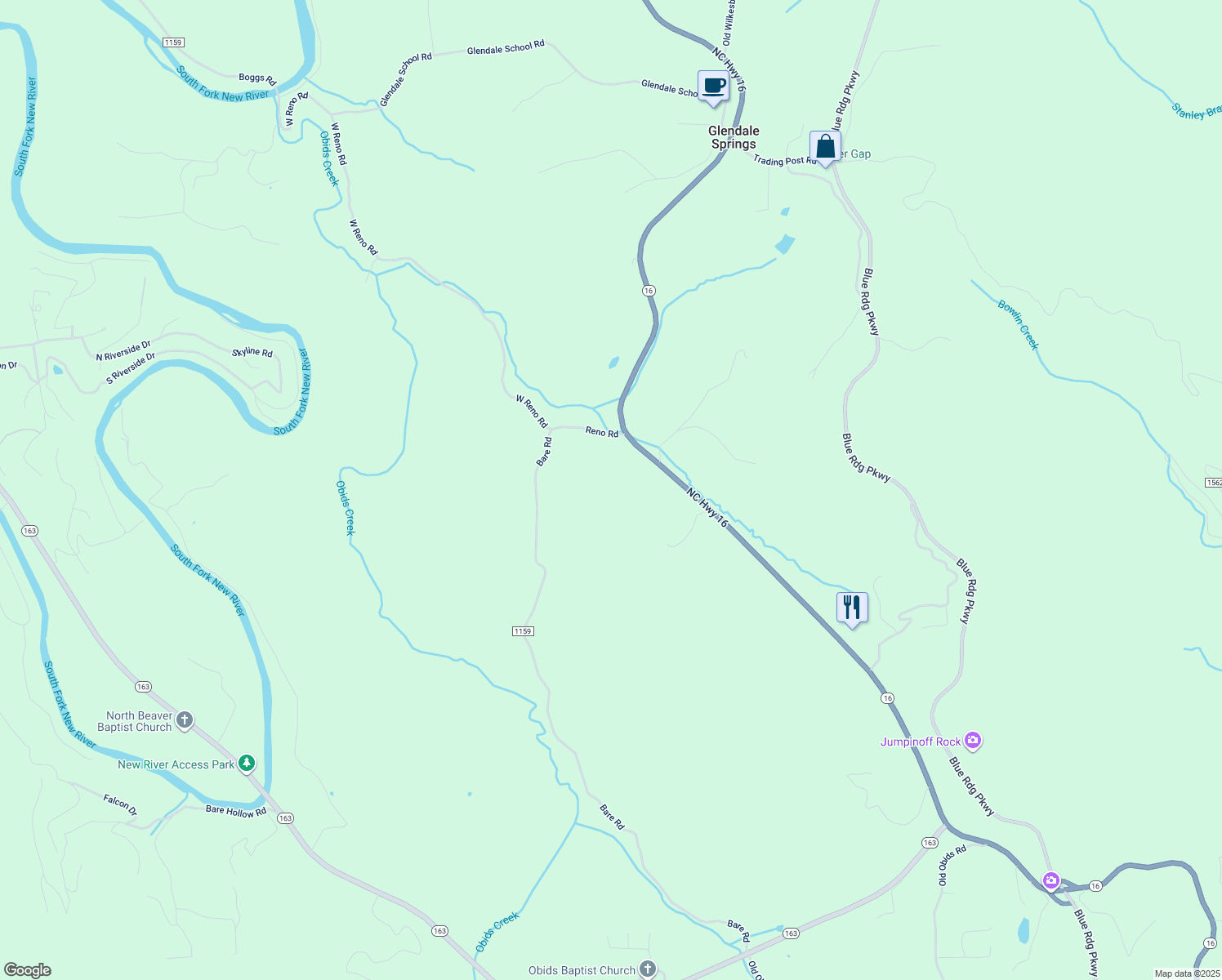 map of restaurants, bars, coffee shops, grocery stores, and more near 109 Reno Road in West Jefferson