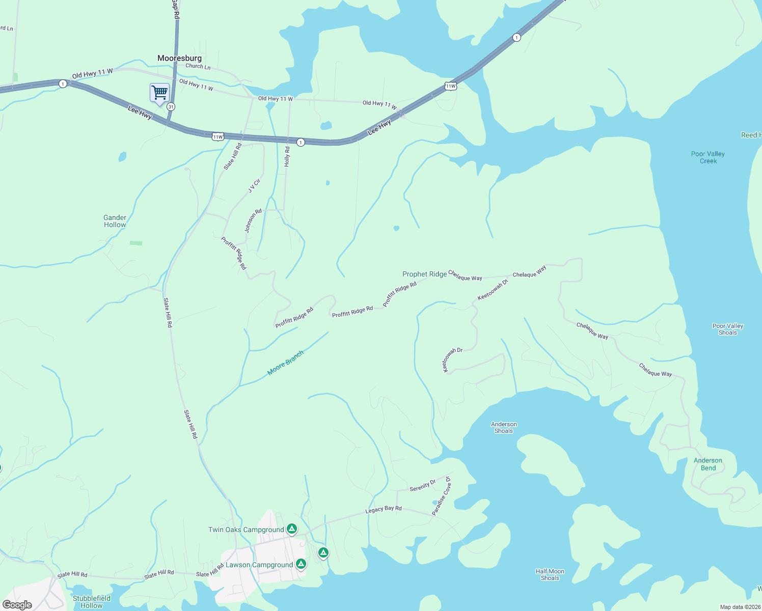map of restaurants, bars, coffee shops, grocery stores, and more near 211-443 Proffit Ridge Rd in Hawkins