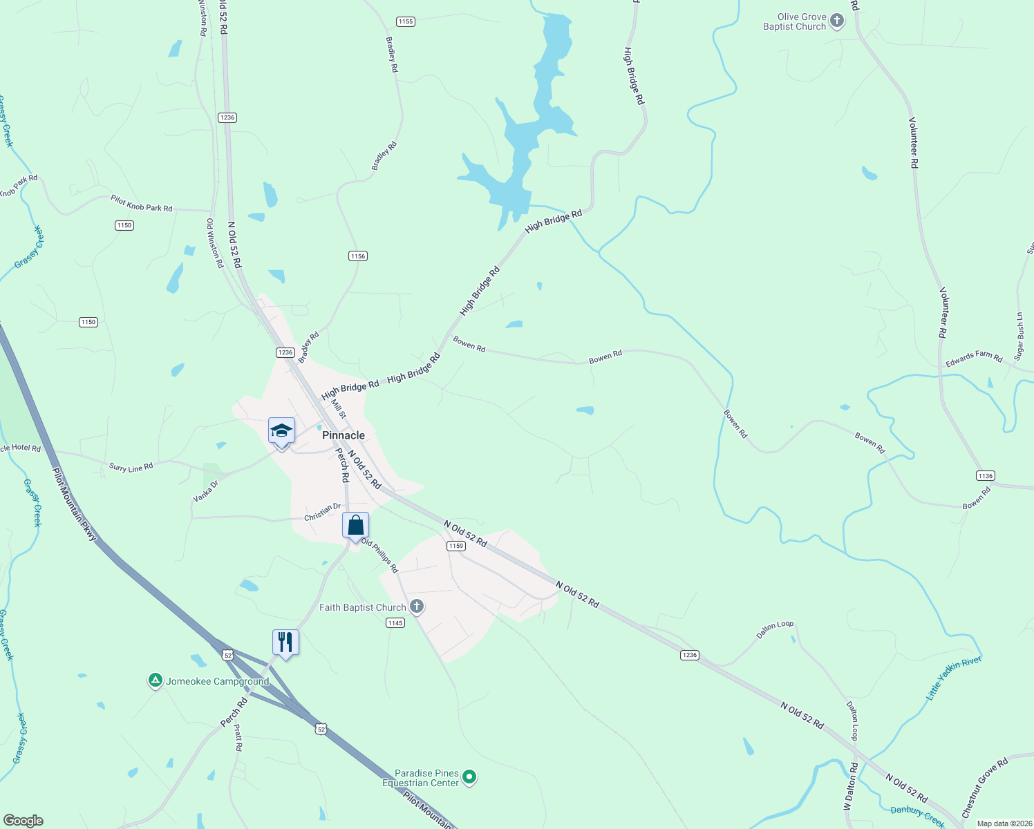map of restaurants, bars, coffee shops, grocery stores, and more near 1191 Roy Tuttle Road in Pinnacle