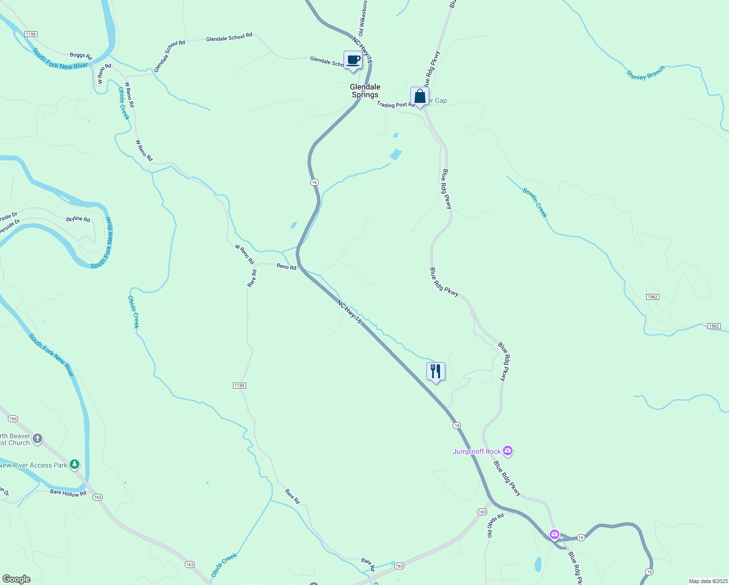 map of restaurants, bars, coffee shops, grocery stores, and more near 565 Miller Hollow Road in West Jefferson