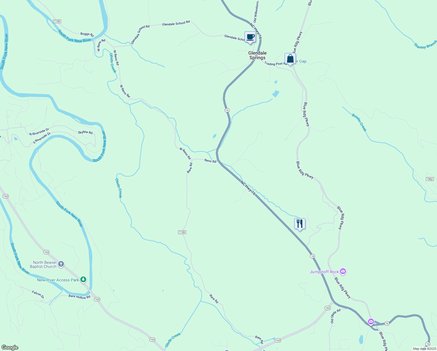 map of restaurants, bars, coffee shops, grocery stores, and more near 109 Reno Road in West Jefferson