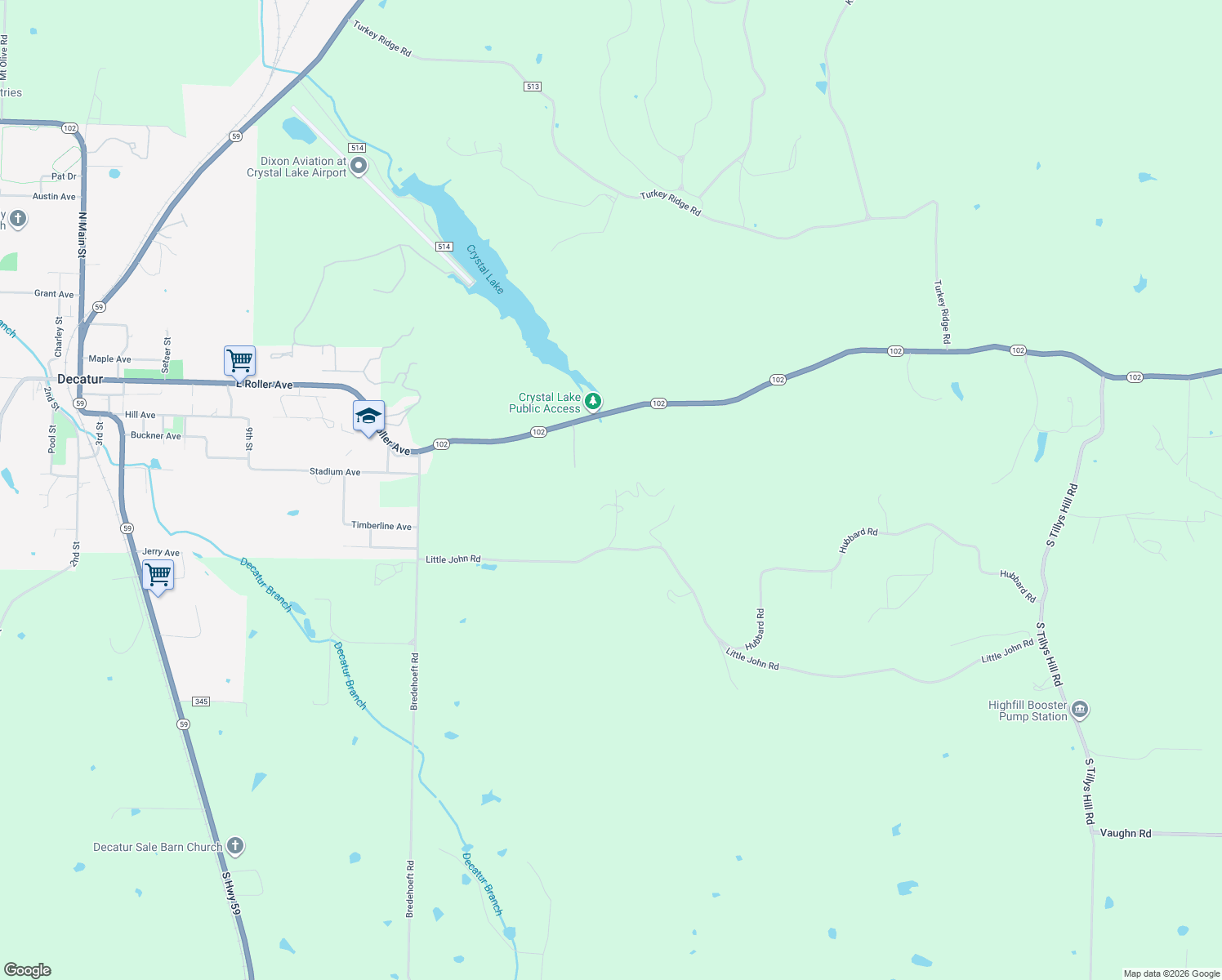 map of restaurants, bars, coffee shops, grocery stores, and more near 707 Karla Lane in Decatur