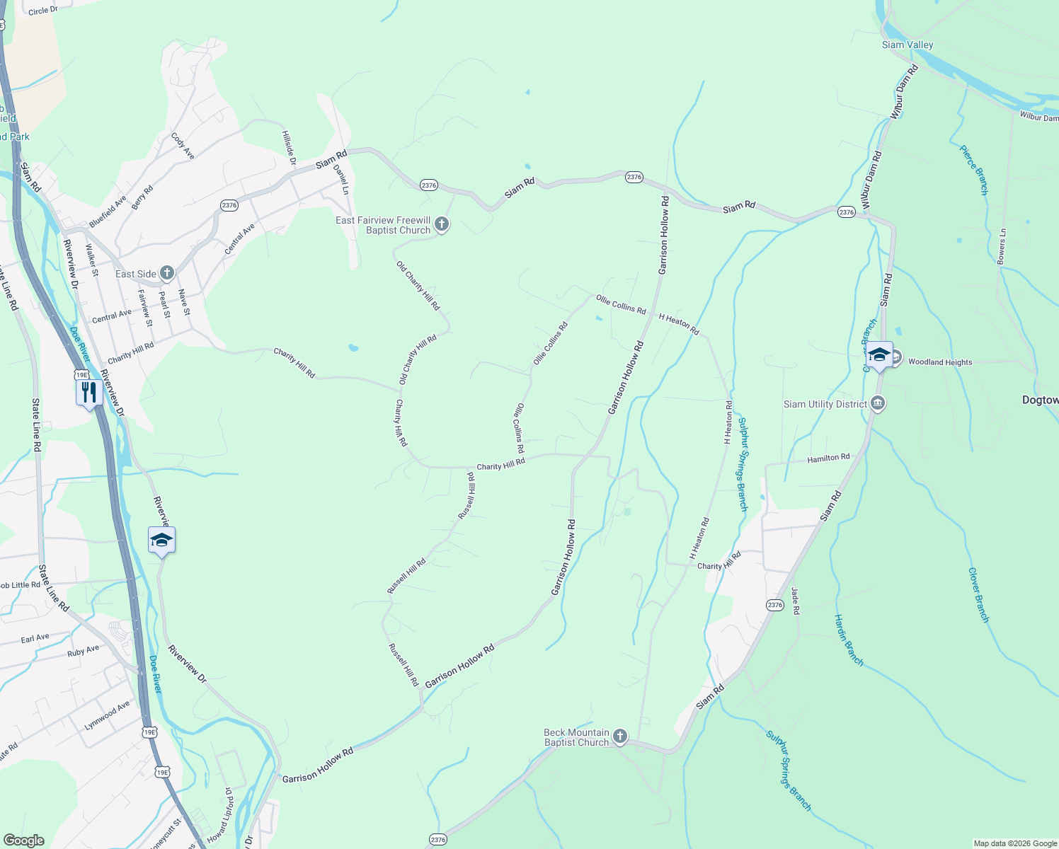 map of restaurants, bars, coffee shops, grocery stores, and more near 126 Ollie Collins Road in Elizabethton