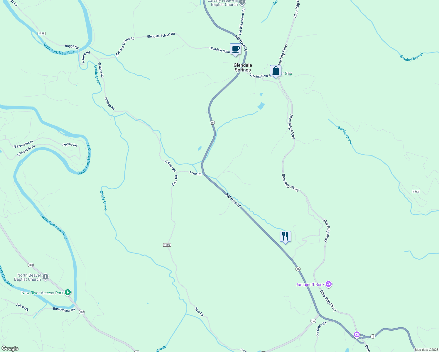 map of restaurants, bars, coffee shops, grocery stores, and more near 289 Miller Hollow Road in West Jefferson