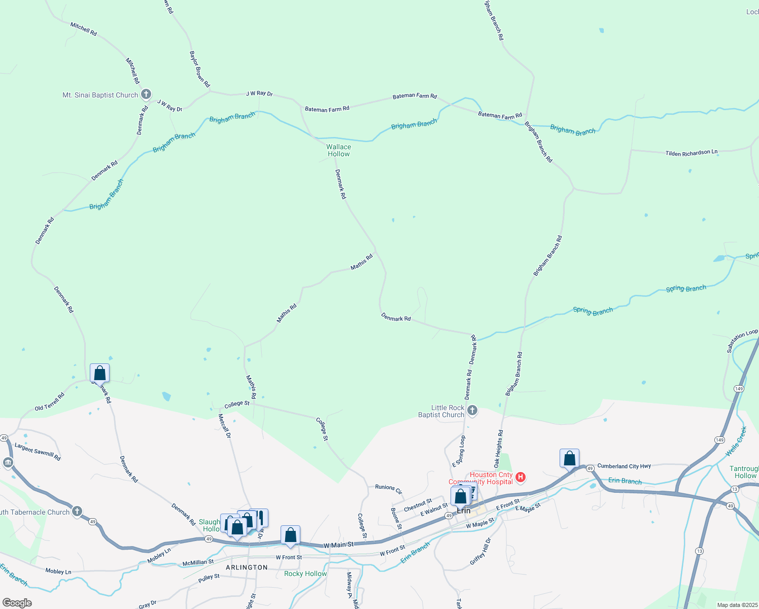 map of restaurants, bars, coffee shops, grocery stores, and more near Denmark Road in Erin