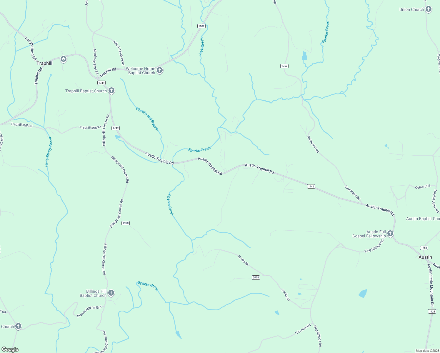 map of restaurants, bars, coffee shops, grocery stores, and more near 10533 Austin Traphill Road in Traphill