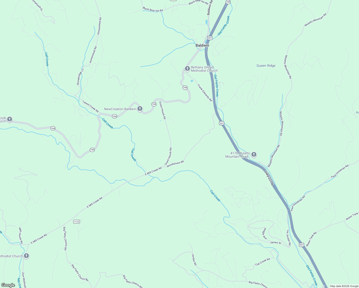 map of restaurants, bars, coffee shops, grocery stores, and more near 585 Grant Houck Road in Todd
