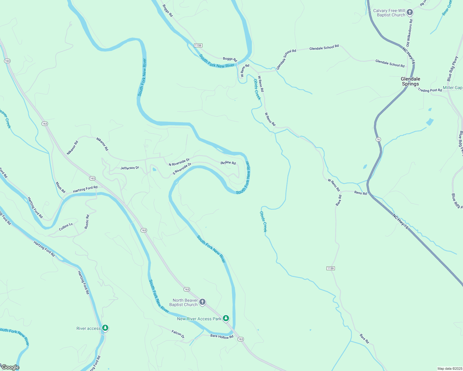 map of restaurants, bars, coffee shops, grocery stores, and more near Riverview in Ashe County