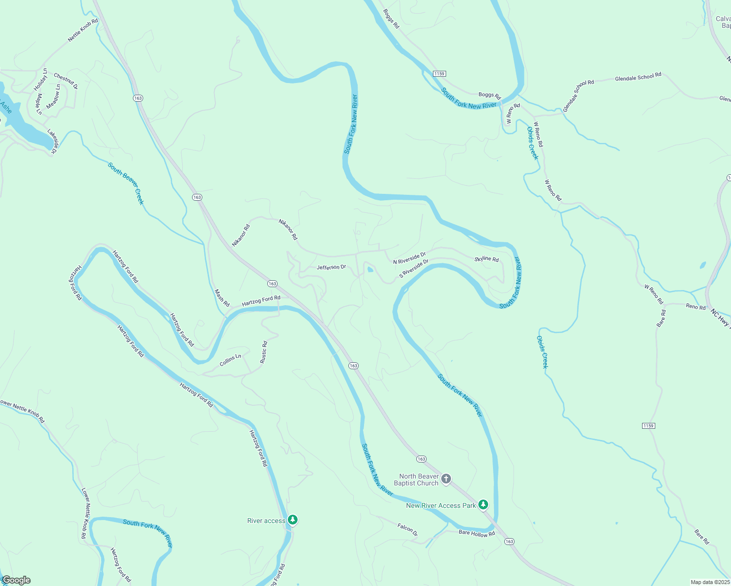 map of restaurants, bars, coffee shops, grocery stores, and more near 289 Blue Ridge Drive in West Jefferson