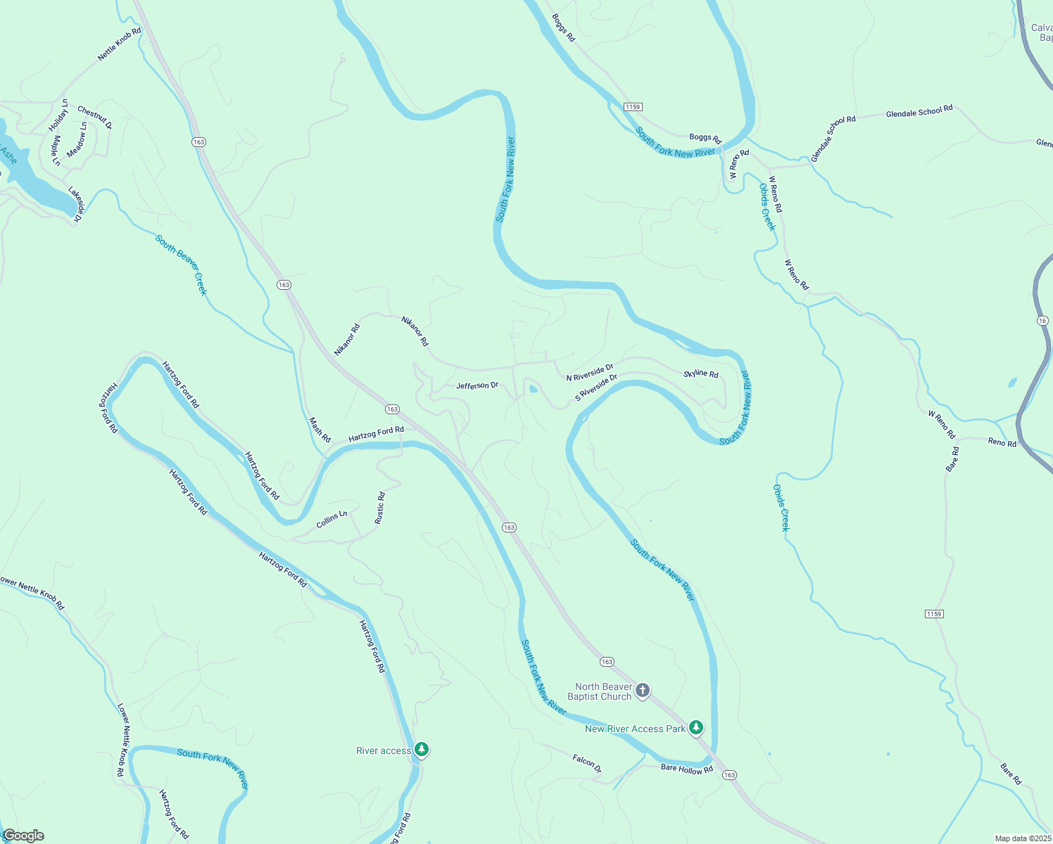 map of restaurants, bars, coffee shops, grocery stores, and more near 289 Blue Ridge Drive in West Jefferson