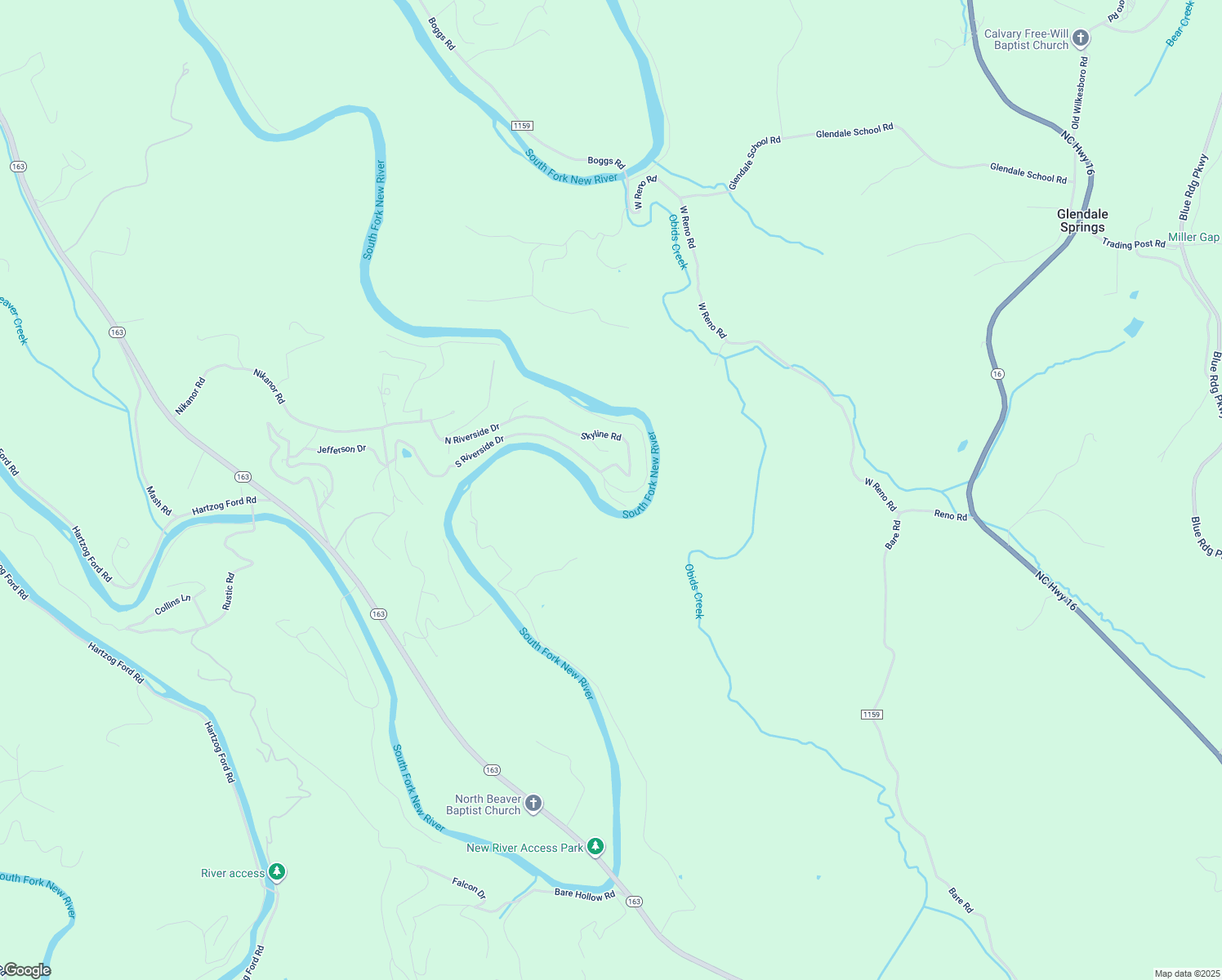 map of restaurants, bars, coffee shops, grocery stores, and more near Riverview in Ashe County