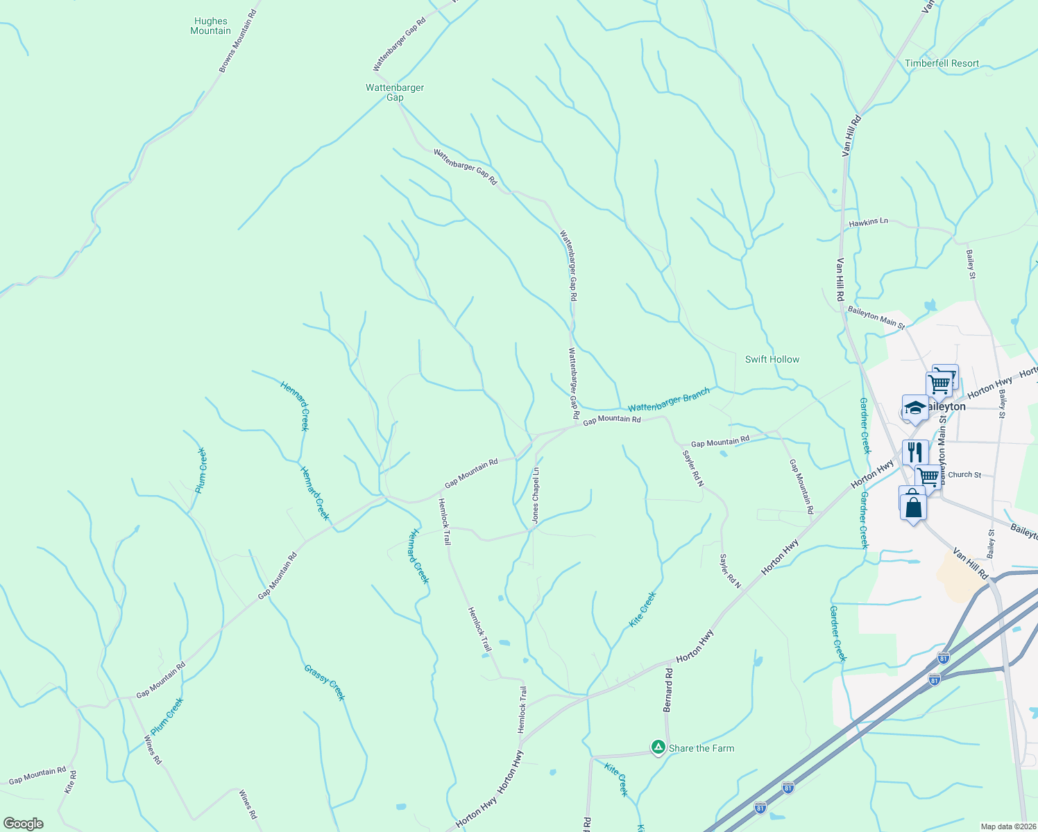 map of restaurants, bars, coffee shops, grocery stores, and more near 140 Northbays Mountain Road in Greeneville