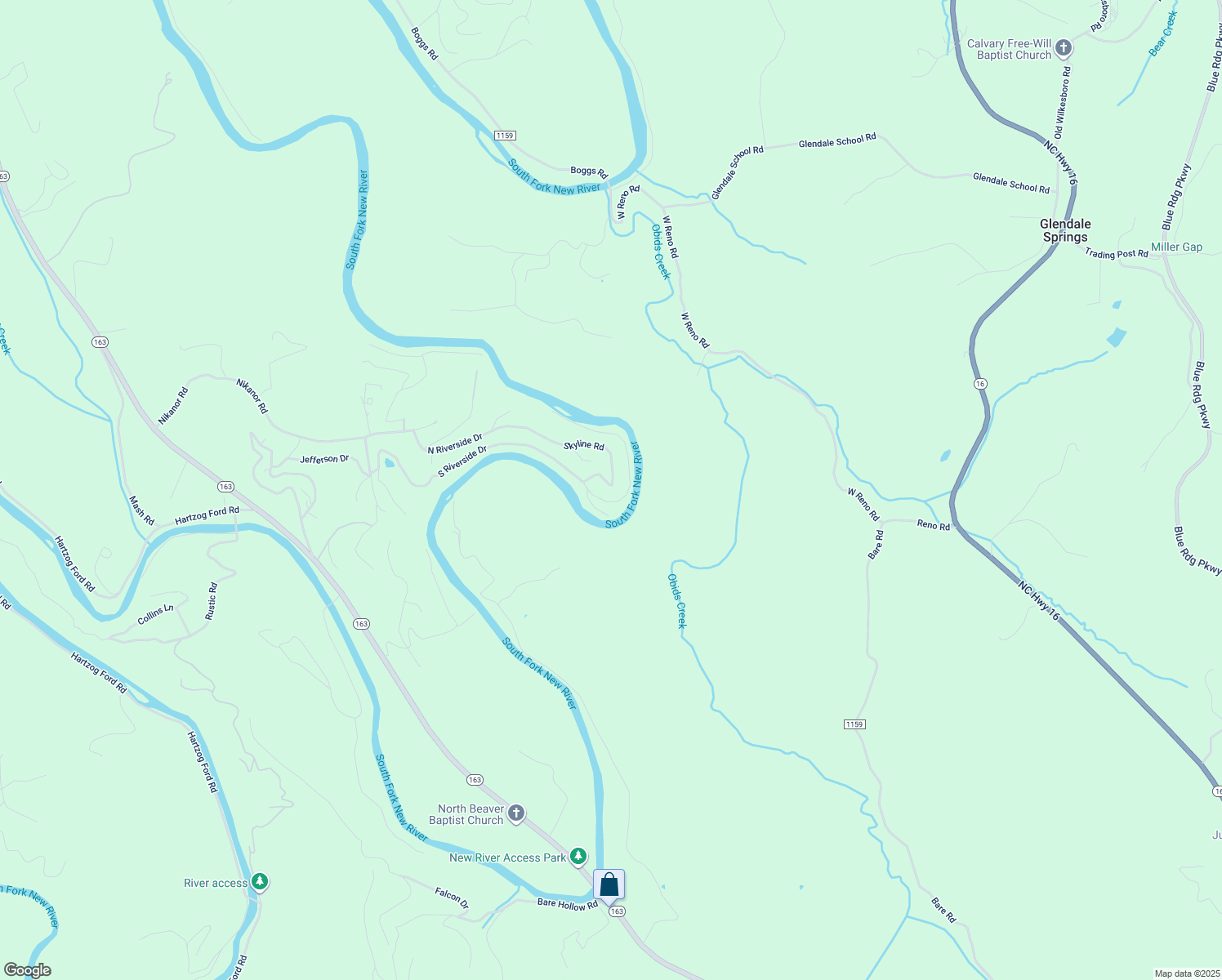 map of restaurants, bars, coffee shops, grocery stores, and more near 607 Skyline Road in West Jefferson