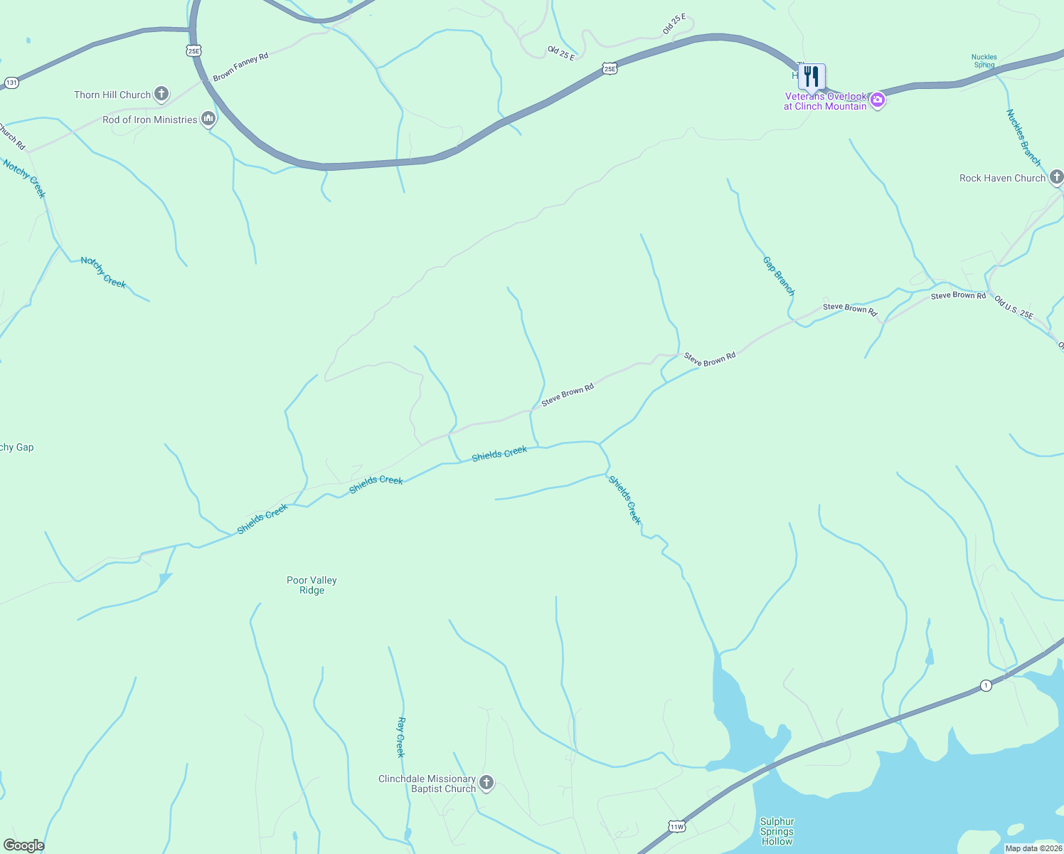 map of restaurants, bars, coffee shops, grocery stores, and more near 1518 Steve Brown Road in Bean Station