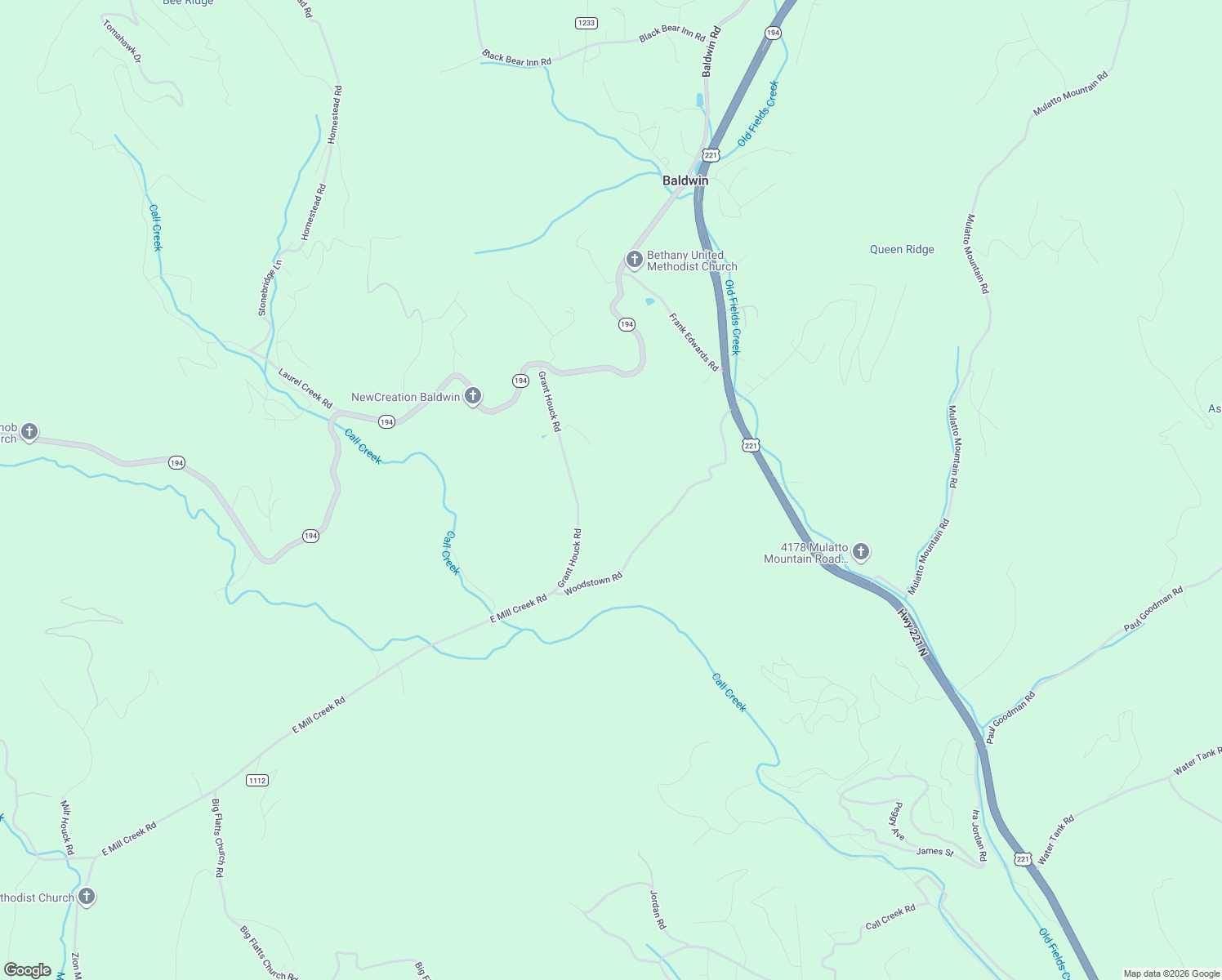 map of restaurants, bars, coffee shops, grocery stores, and more near 585 Grant Houck Road in Todd