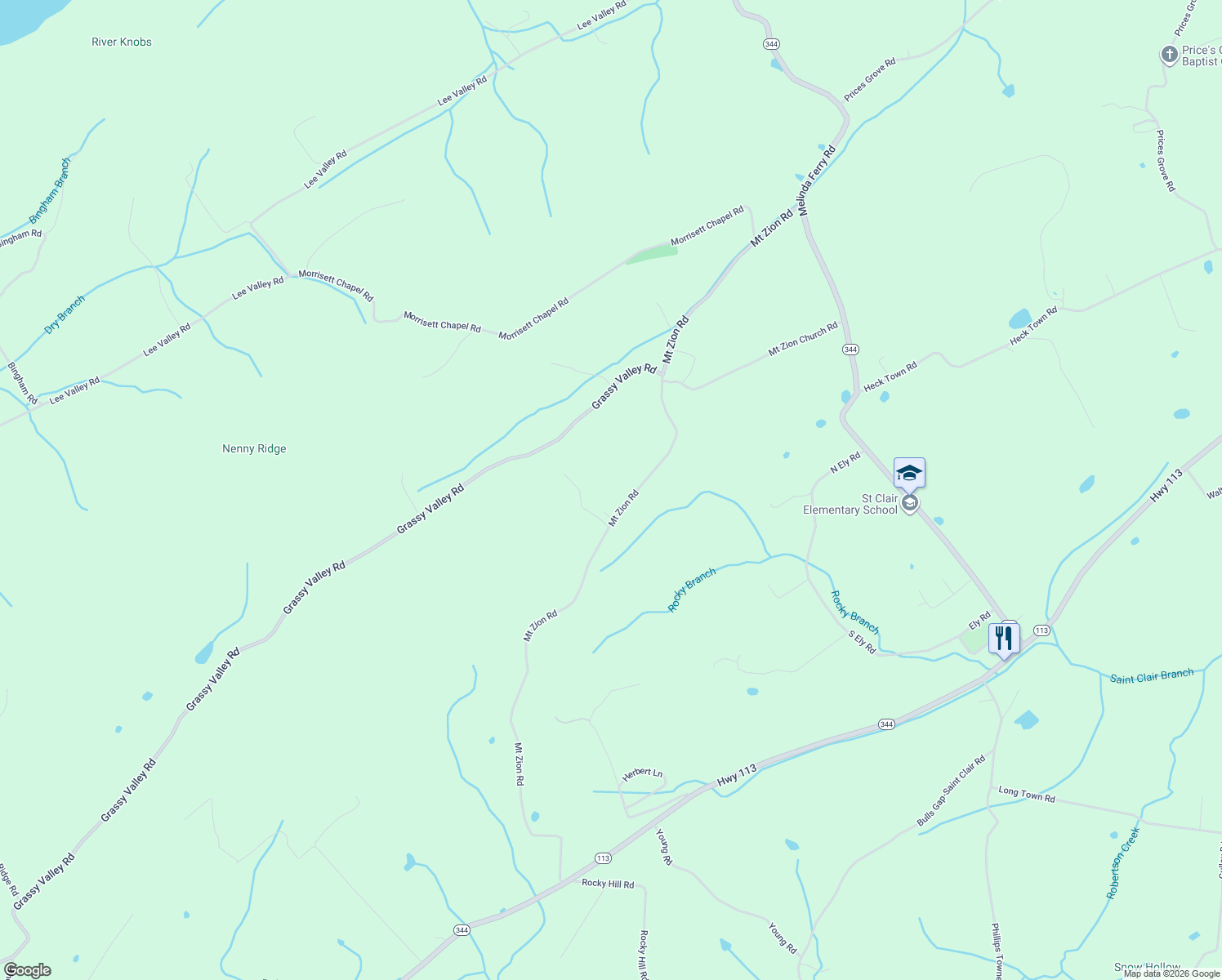 map of restaurants, bars, coffee shops, grocery stores, and more near 179 Grassy Valley Road in Whitesburg