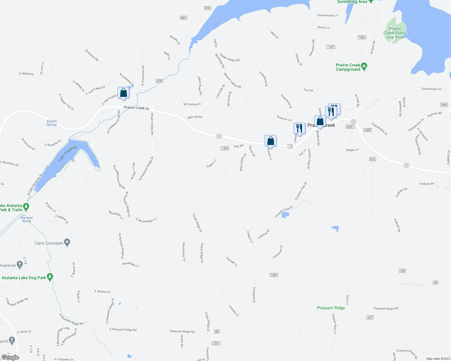 map of restaurants, bars, coffee shops, grocery stores, and more near 8701 Apple Glen in Rogers