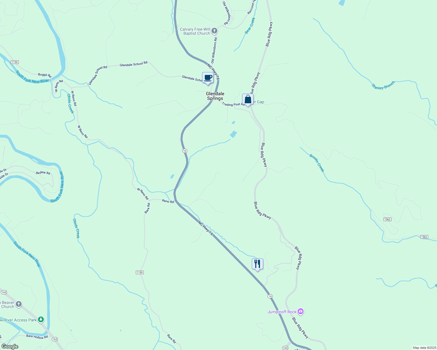map of restaurants, bars, coffee shops, grocery stores, and more near 223 Miller Hollow Road in West Jefferson