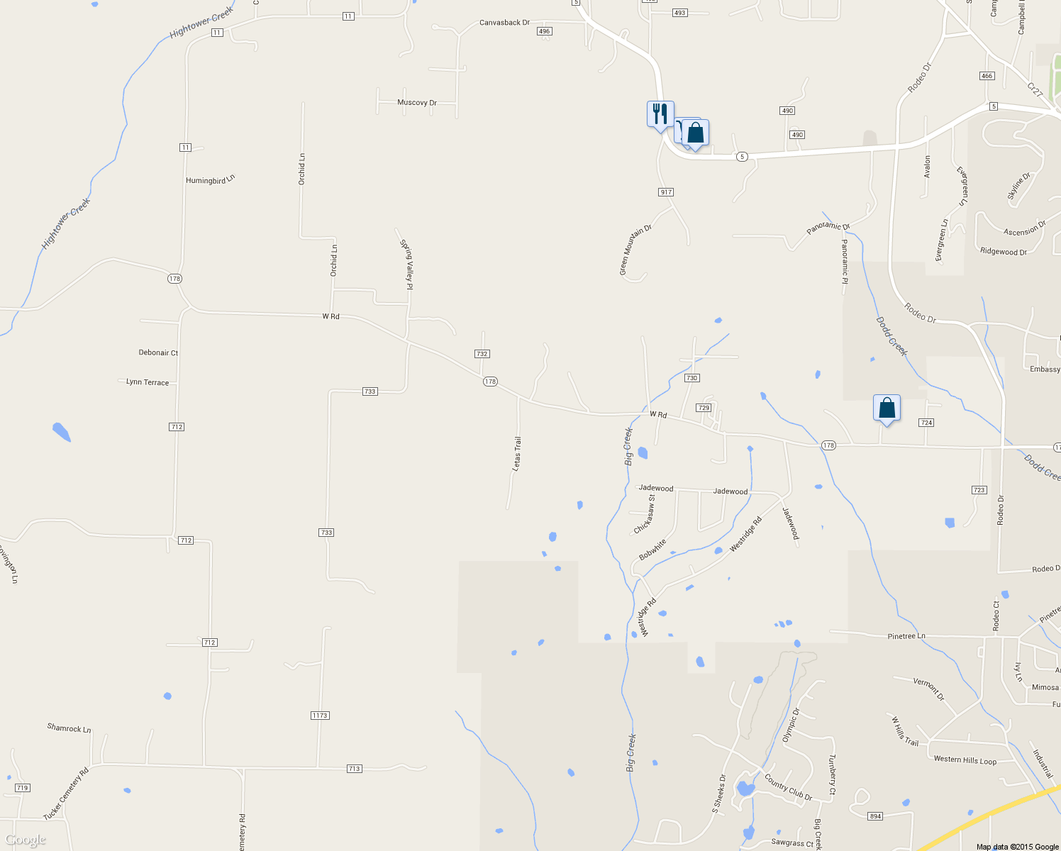 map of restaurants, bars, coffee shops, grocery stores, and more near 190 Letas Trail in Mountain Home