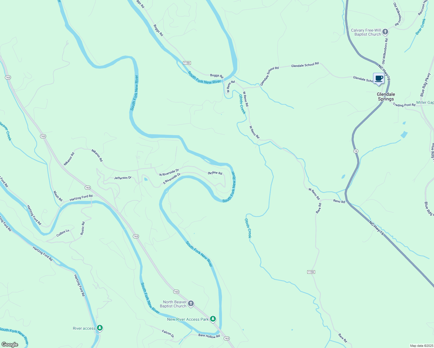 map of restaurants, bars, coffee shops, grocery stores, and more near 436 Skyline Road in West Jefferson
