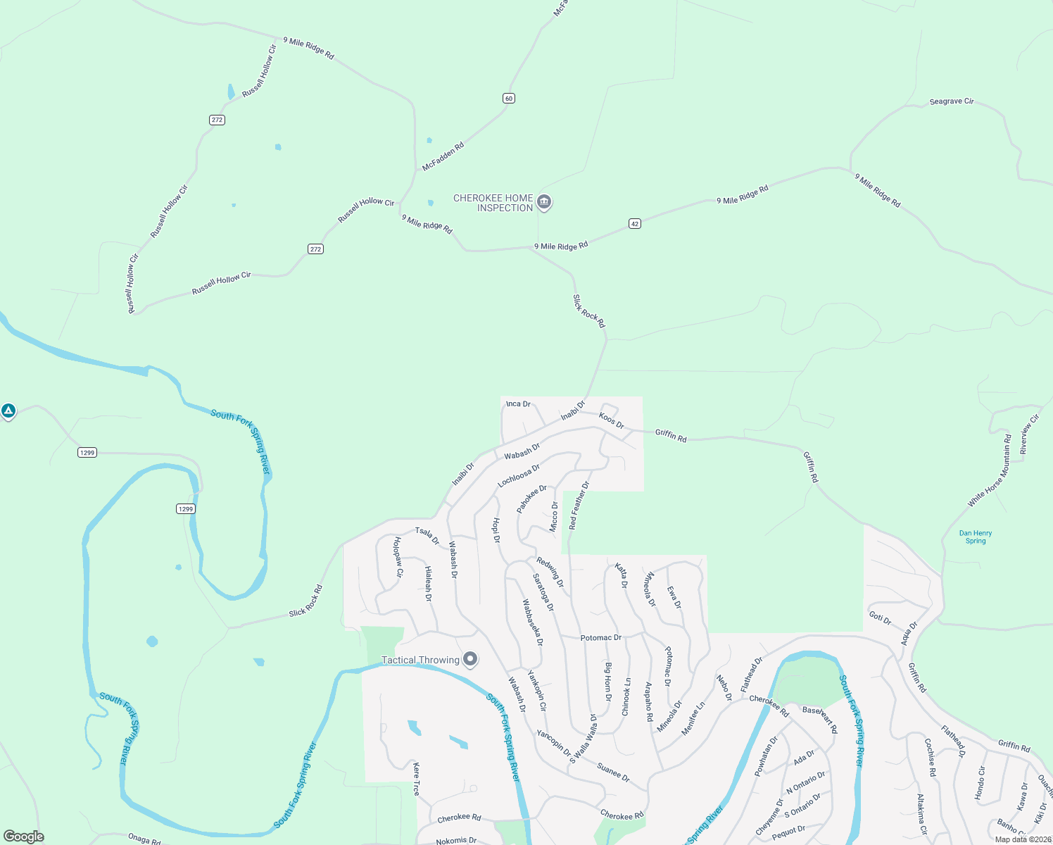 map of restaurants, bars, coffee shops, grocery stores, and more near Inaibi Drive in Cherokee Village
