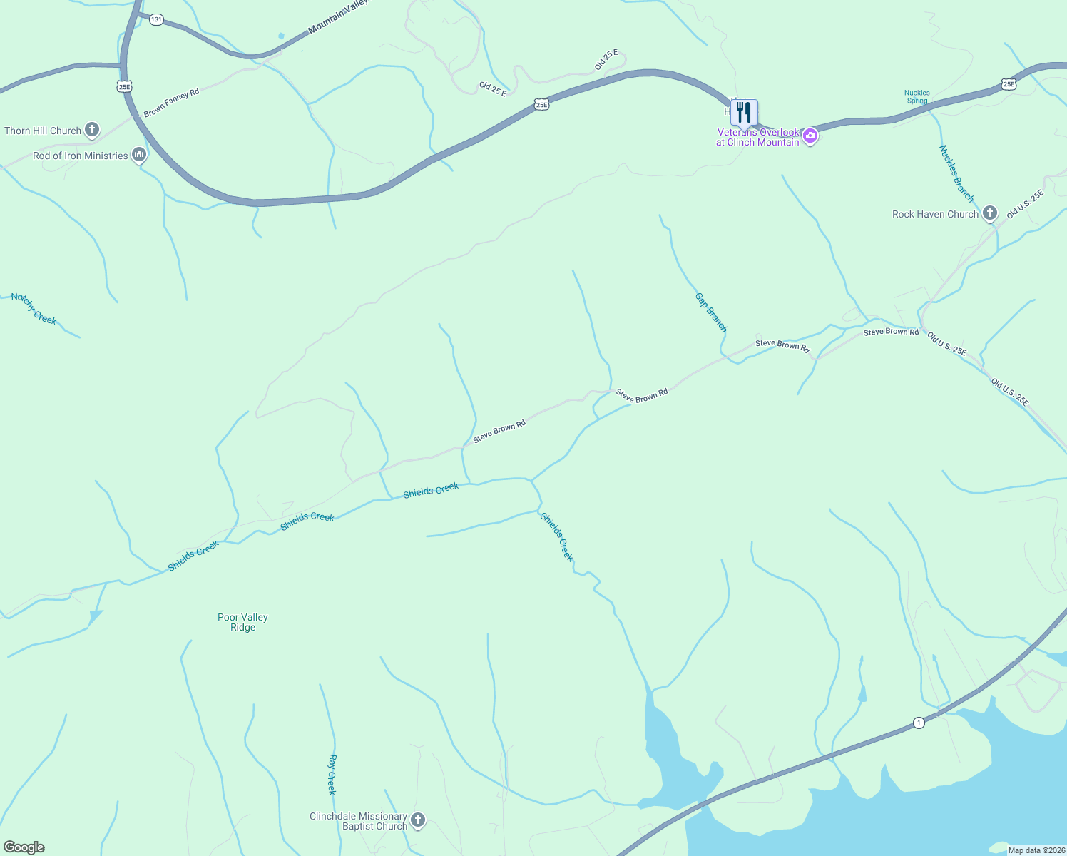 map of restaurants, bars, coffee shops, grocery stores, and more near 1312 Steve Brown Road in Bean Station