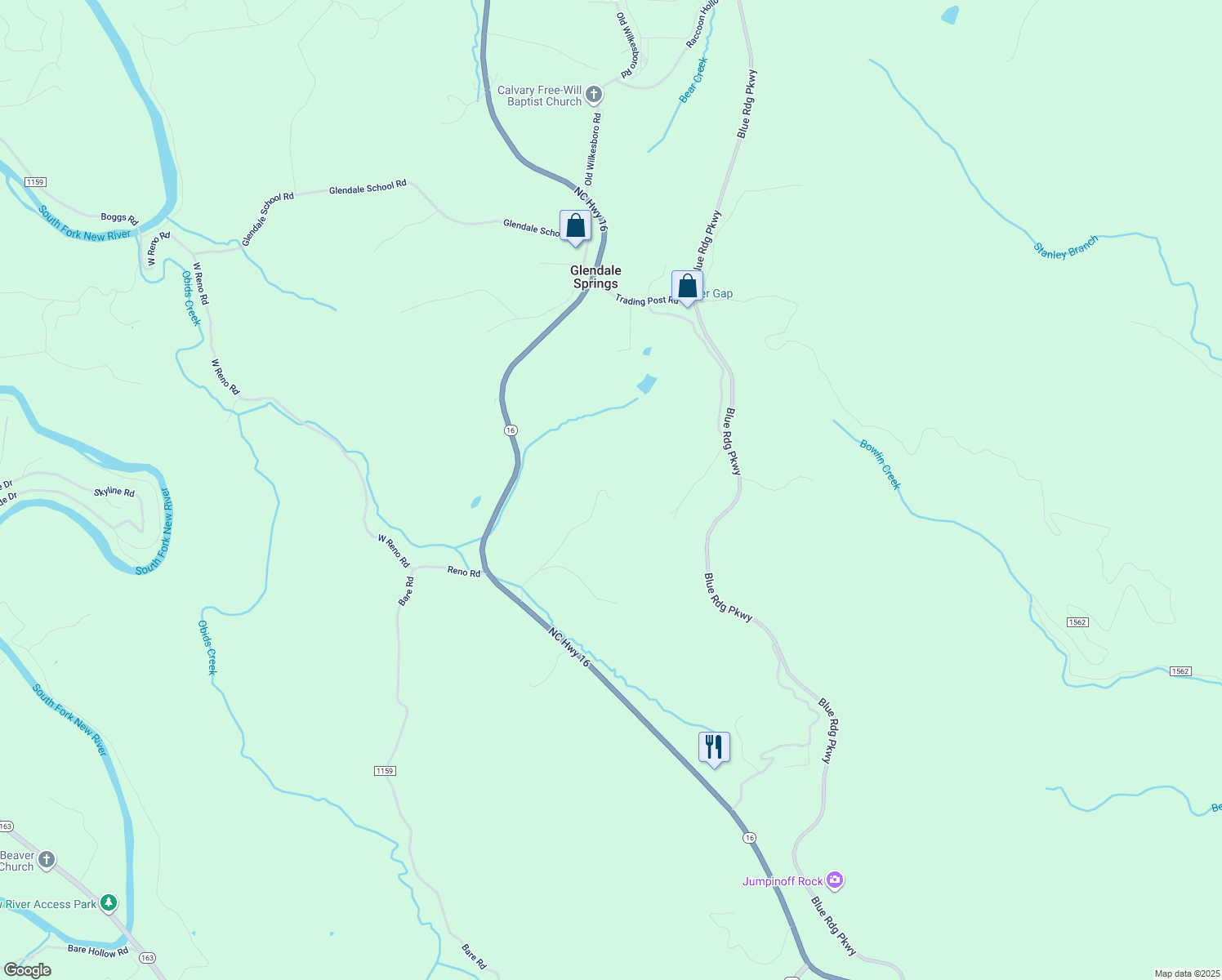 map of restaurants, bars, coffee shops, grocery stores, and more near 223 Miller Hollow Road in West Jefferson