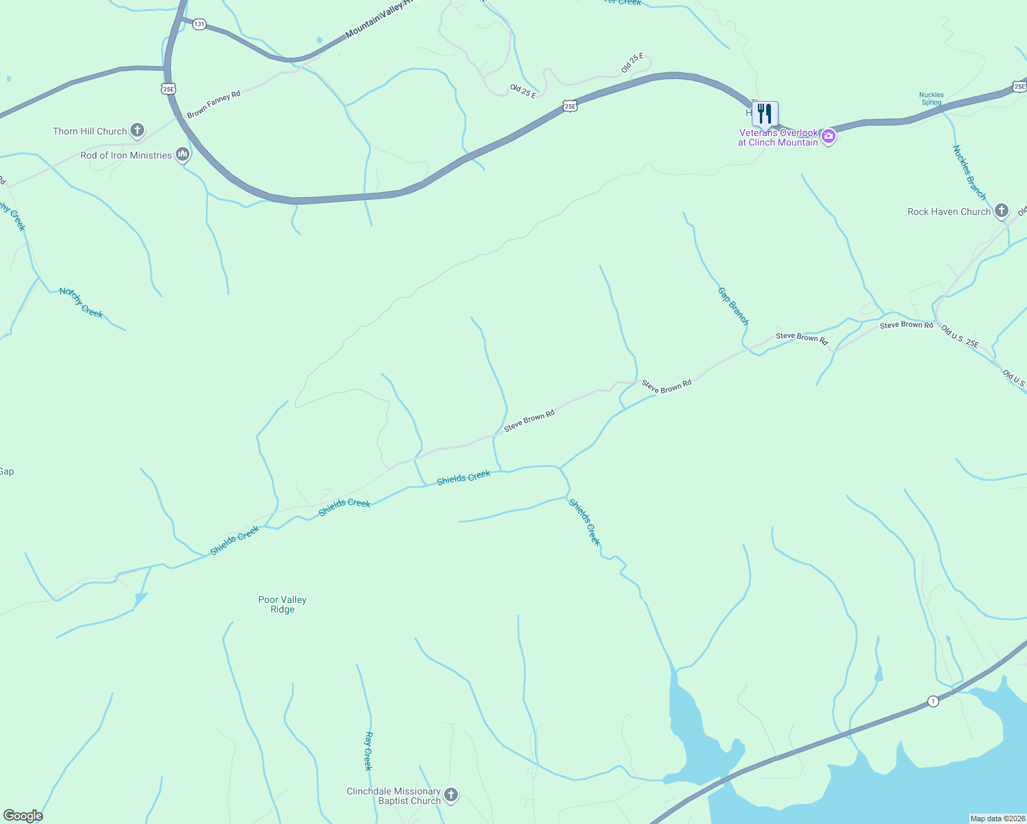 map of restaurants, bars, coffee shops, grocery stores, and more near 1518 Steve Brown Road in Bean Station