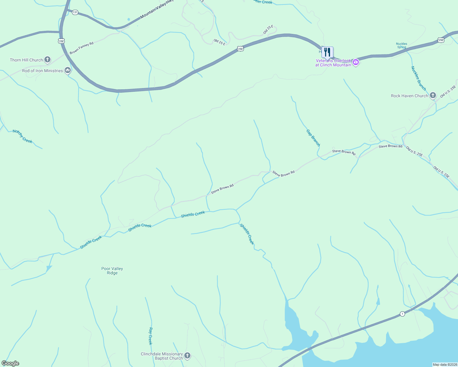 map of restaurants, bars, coffee shops, grocery stores, and more near 1312 Steve Brown Road in Bean Station