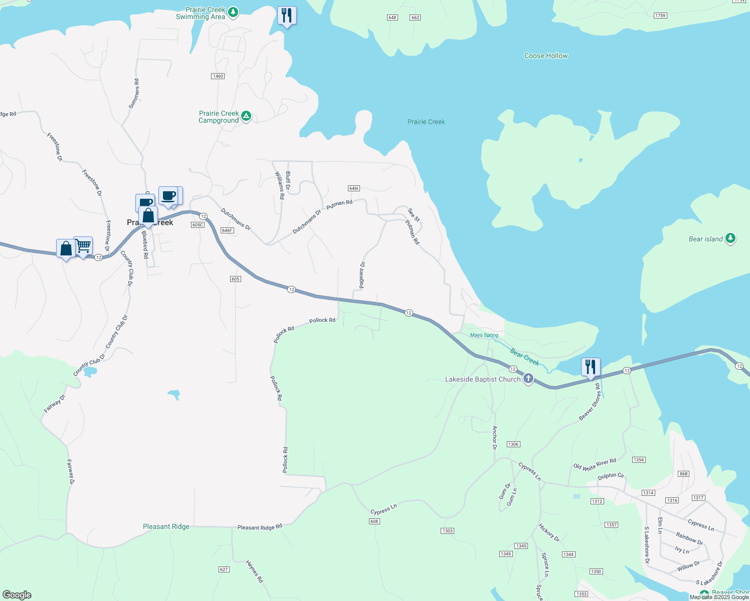 map of restaurants, bars, coffee shops, grocery stores, and more near 15314 Arkansas 12 in Rogers