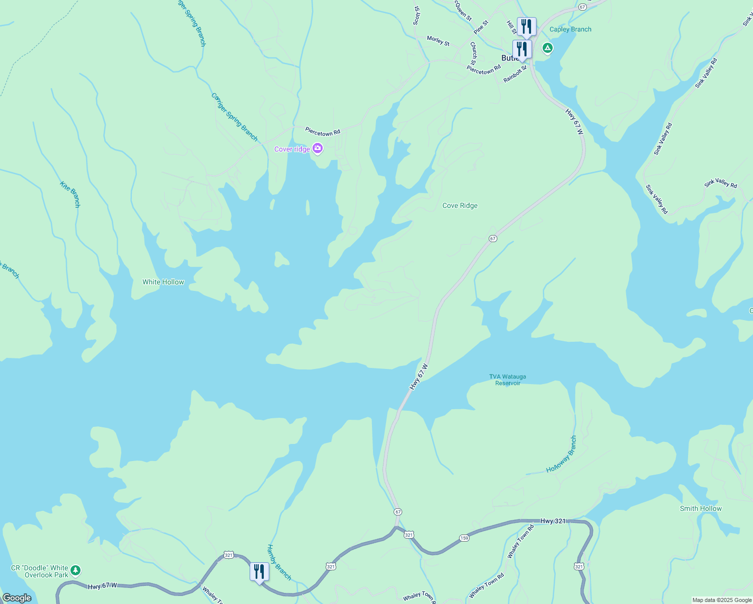 map of restaurants, bars, coffee shops, grocery stores, and more near 432 Misty Hollow Drive in Butler