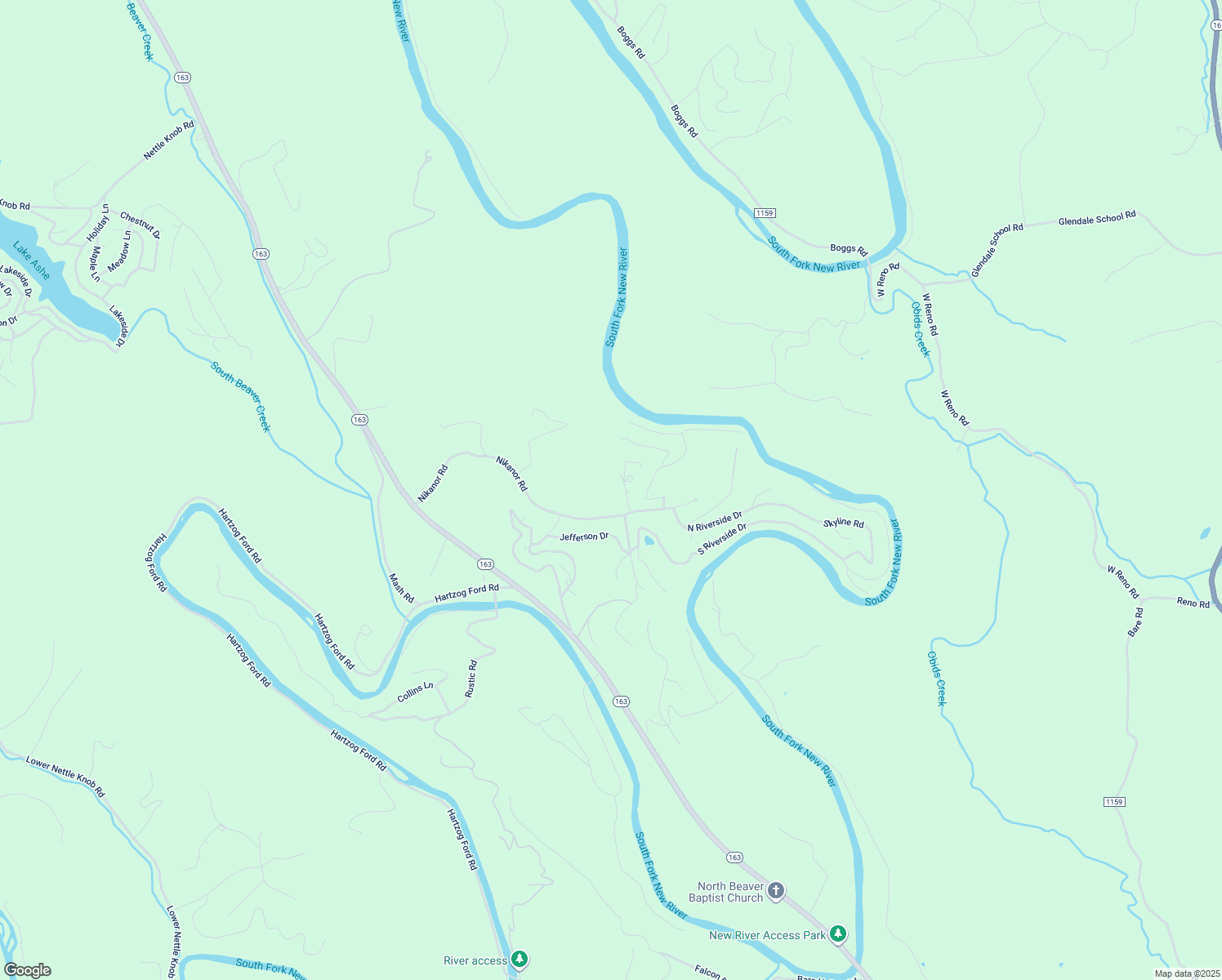map of restaurants, bars, coffee shops, grocery stores, and more near Hill Top Lane in Ashe County