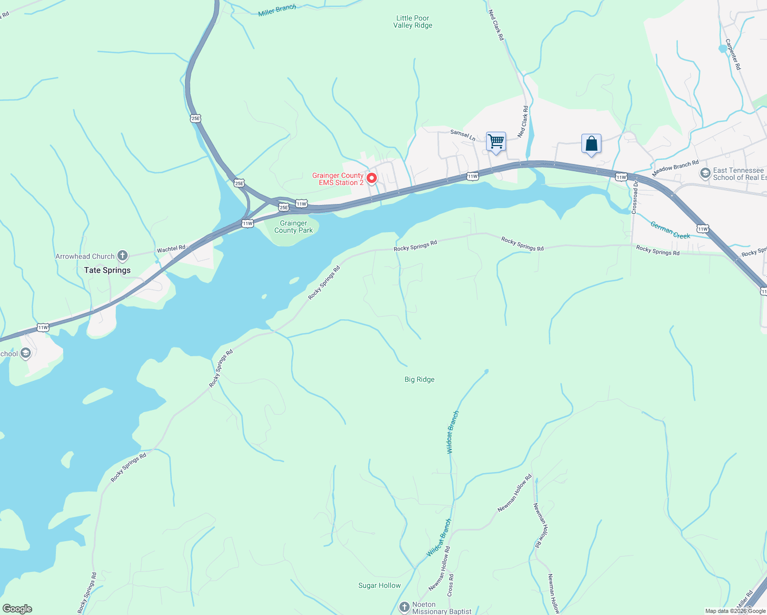 map of restaurants, bars, coffee shops, grocery stores, and more near 220 Cedarview Lane in Bean Station