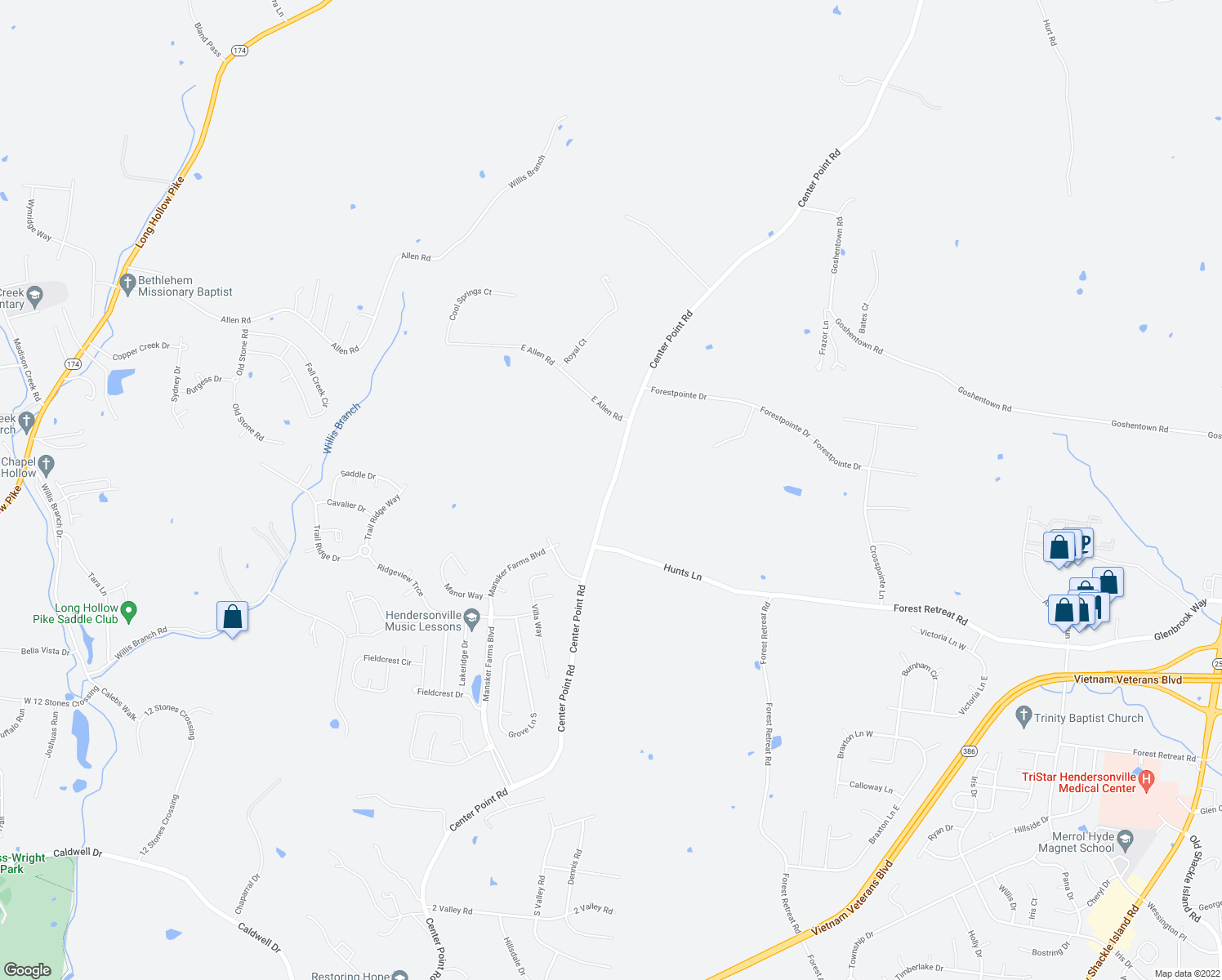 map of restaurants, bars, coffee shops, grocery stores, and more near 1737 Center Point Road in Hendersonville