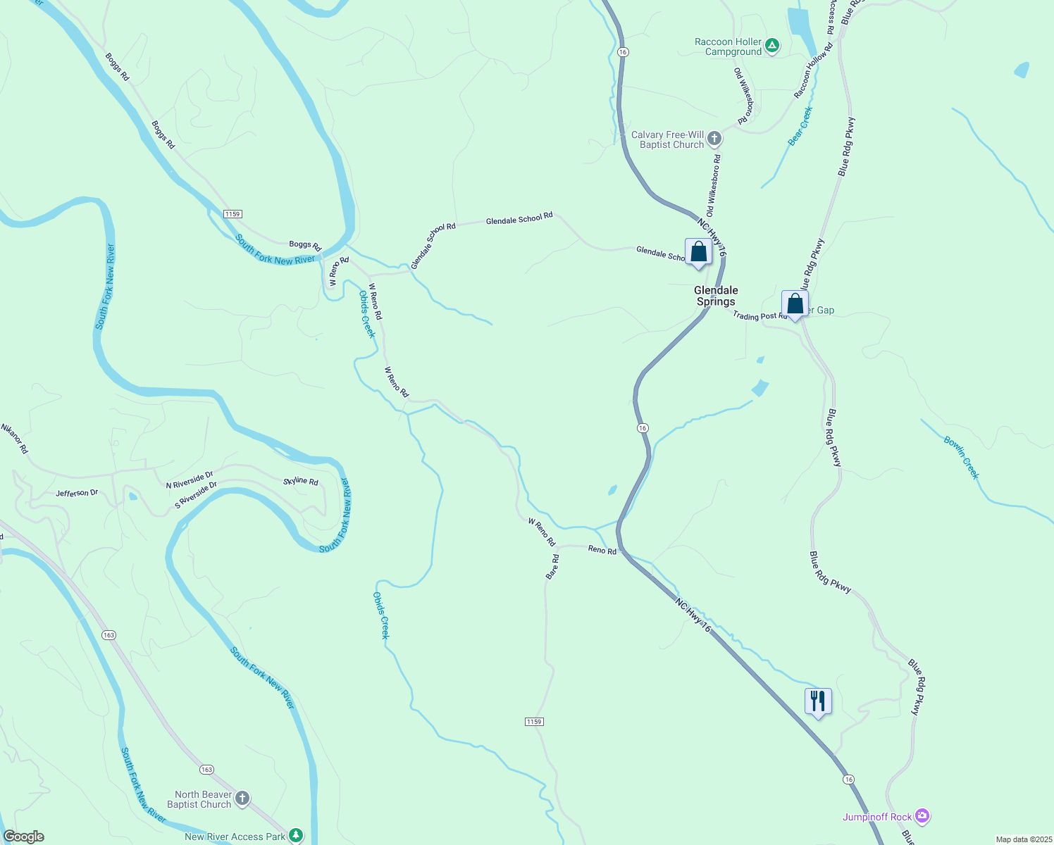 map of restaurants, bars, coffee shops, grocery stores, and more near 518 West Reno Road in West Jefferson