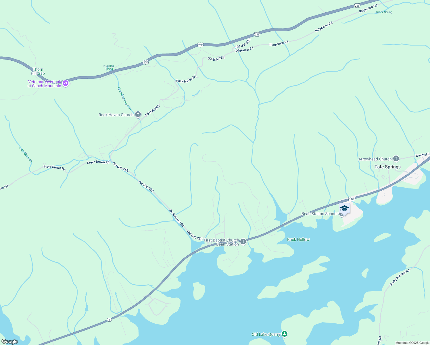 map of restaurants, bars, coffee shops, grocery stores, and more near 357 Bayside Boulevard in Bean Station