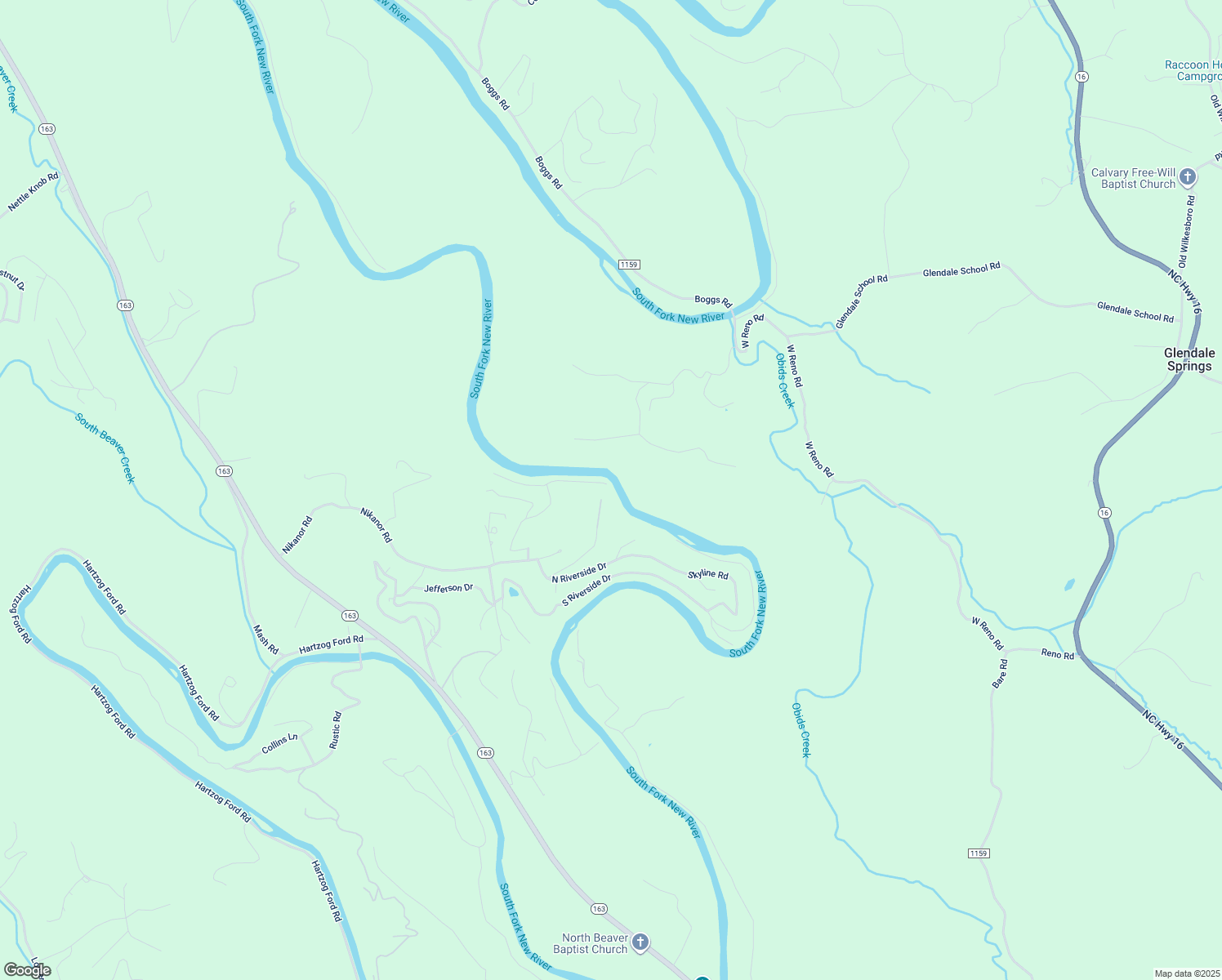 map of restaurants, bars, coffee shops, grocery stores, and more near 102 East New River Drive in West Jefferson