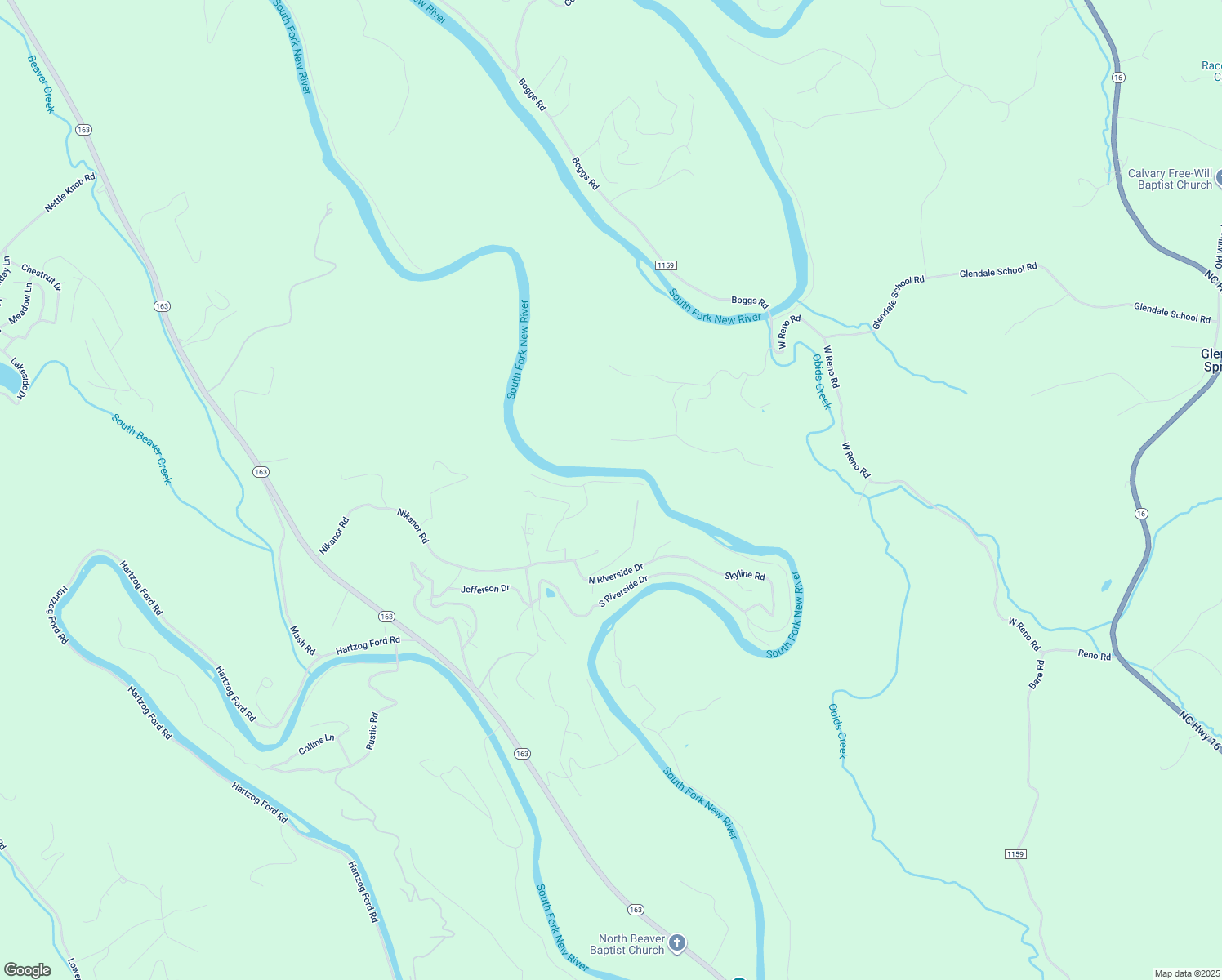 map of restaurants, bars, coffee shops, grocery stores, and more near 203 East New River Drive in West Jefferson