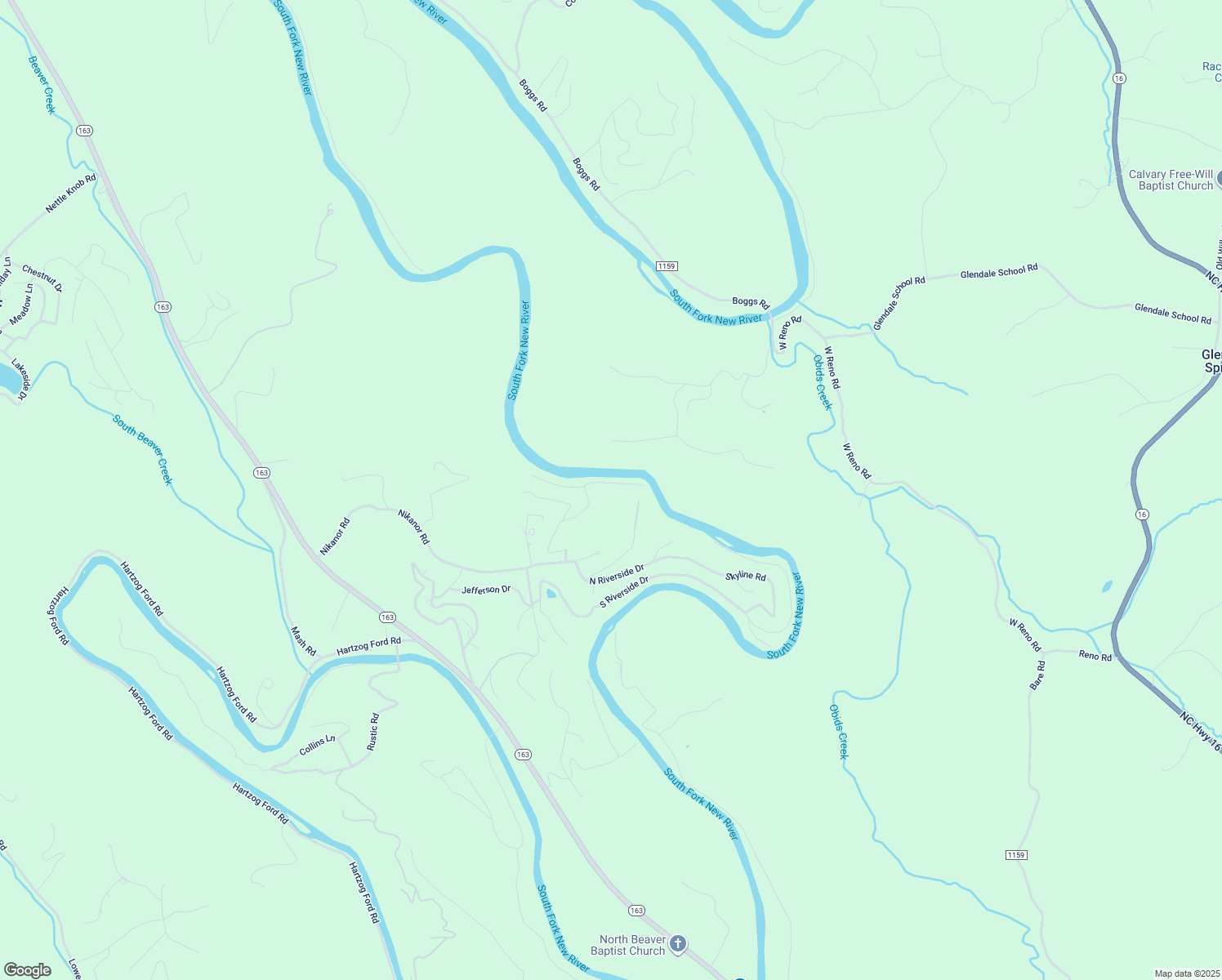 map of restaurants, bars, coffee shops, grocery stores, and more near 203 East New River Drive in West Jefferson