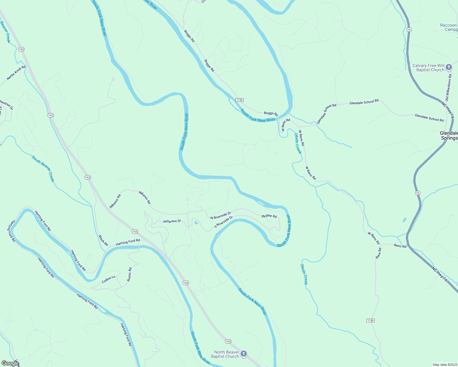 map of restaurants, bars, coffee shops, grocery stores, and more near 102 East New River Drive in West Jefferson